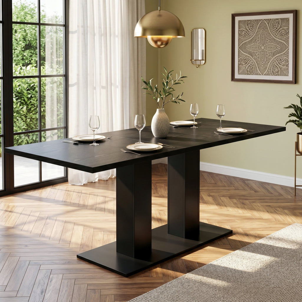 White Marble-Look Dining Table – 71-Inch — [variant:N859P472973S] Black image 3