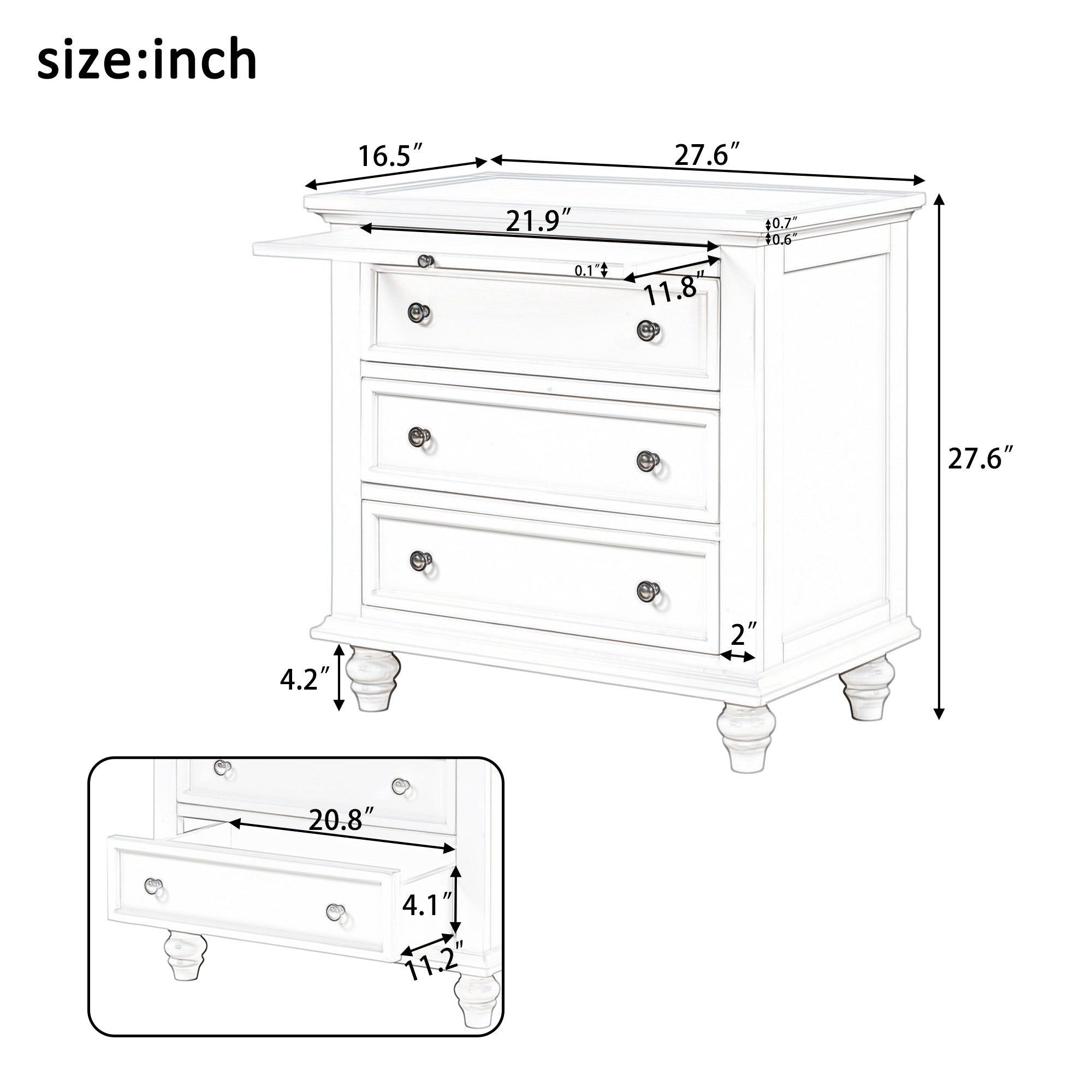 3-Drawer Nightstand with Pull-Out Tray – 27.6-Inch — [variant:N889P444139B] Black image 14