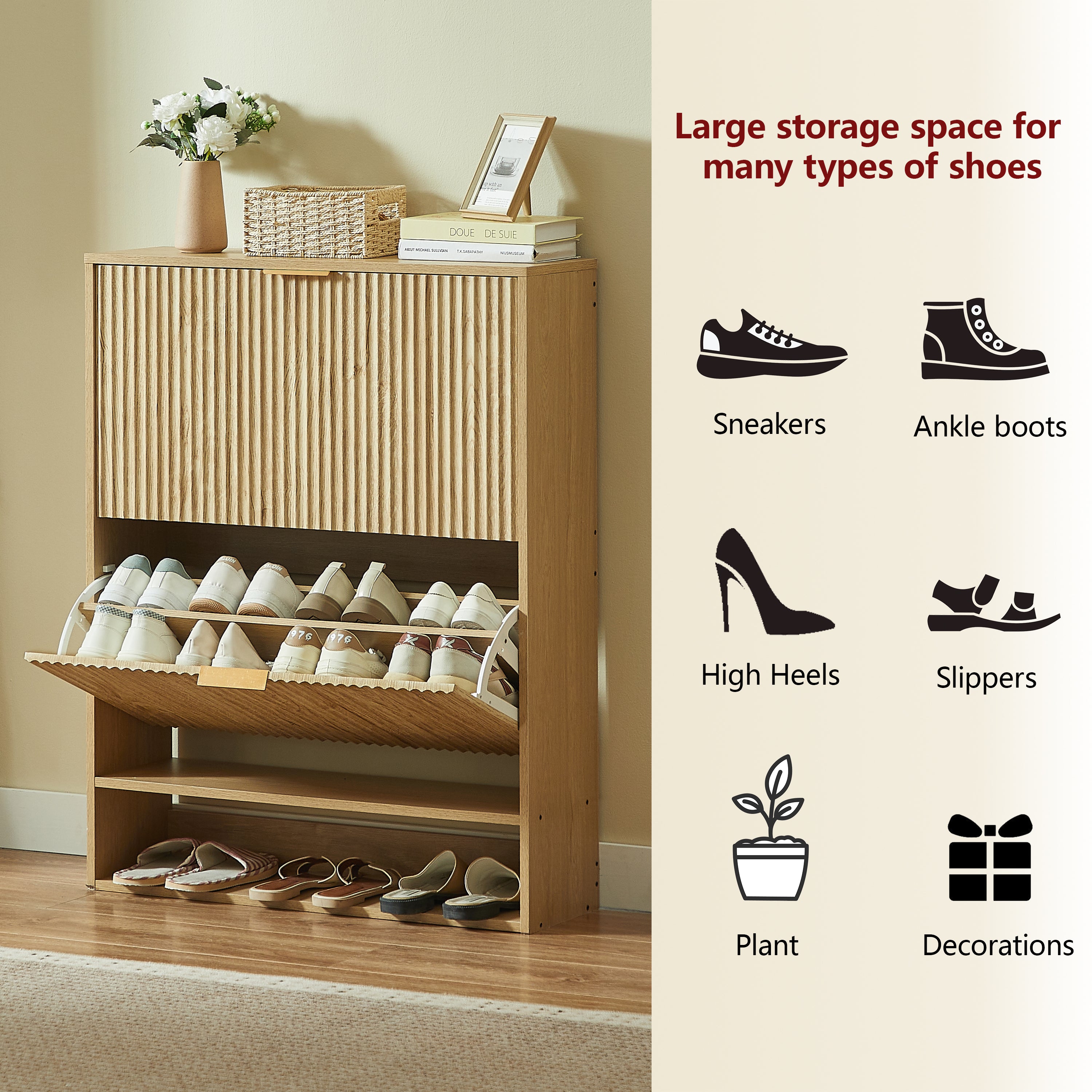 [variant:W5078P443404] Modern Oak Fluted Shoe Cabinet image 7
