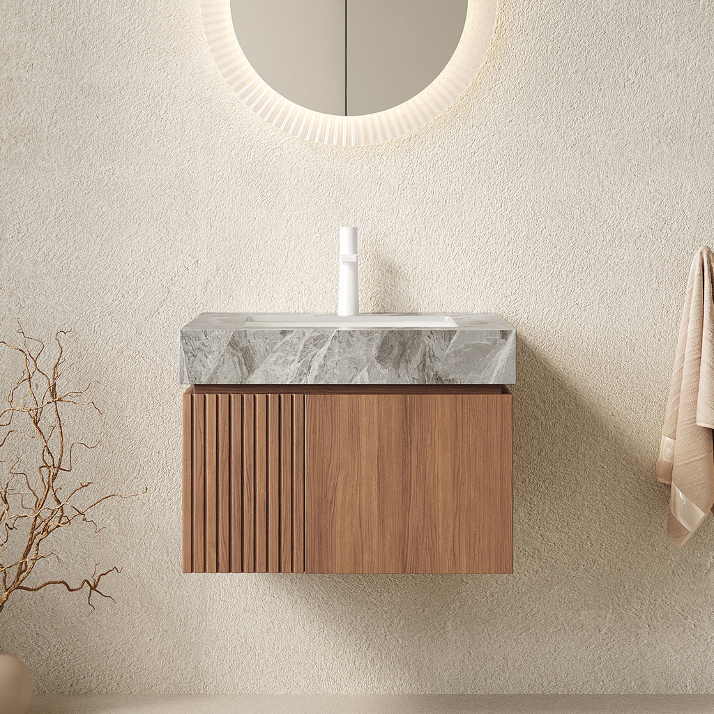 [variant:W6063S00020] Floating Bathroom Vanity with Ceramic Sink – 24 or 30 Inch – 24 in – Light Gray Top image 1