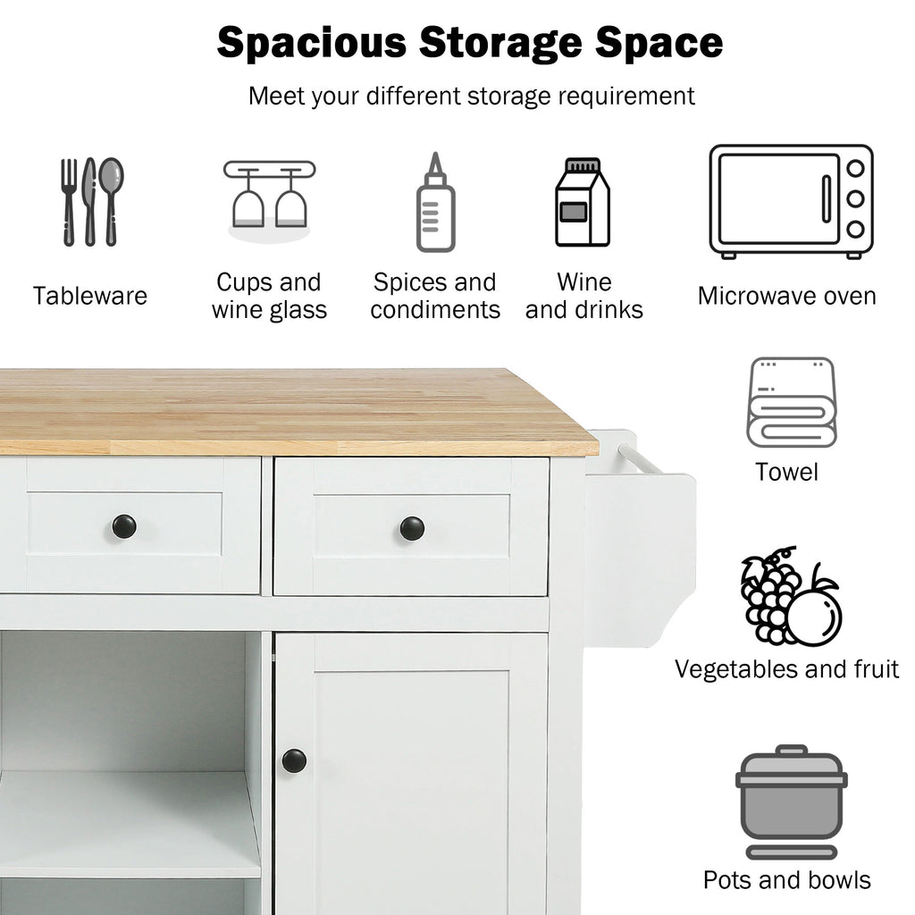 [variant:N853P383632W] Drop-Leaf Rolling Kitchen Cart – White, 53.1-Inch image 6