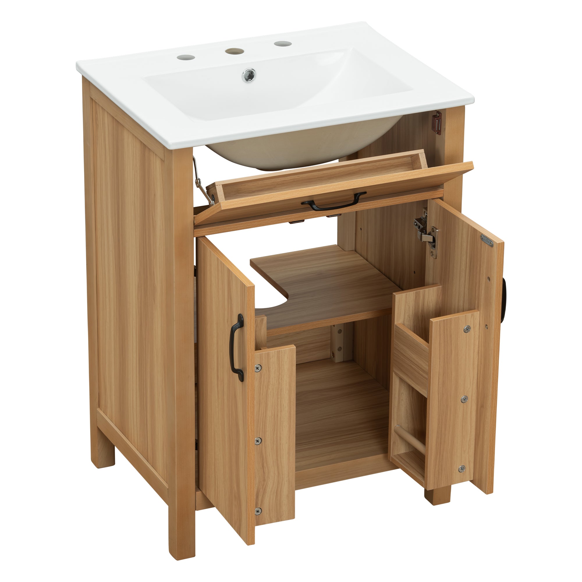 [variant:N848P469792N] Solid Wood Bathroom Vanity with Ceramic Sink – 24-Inch image 16