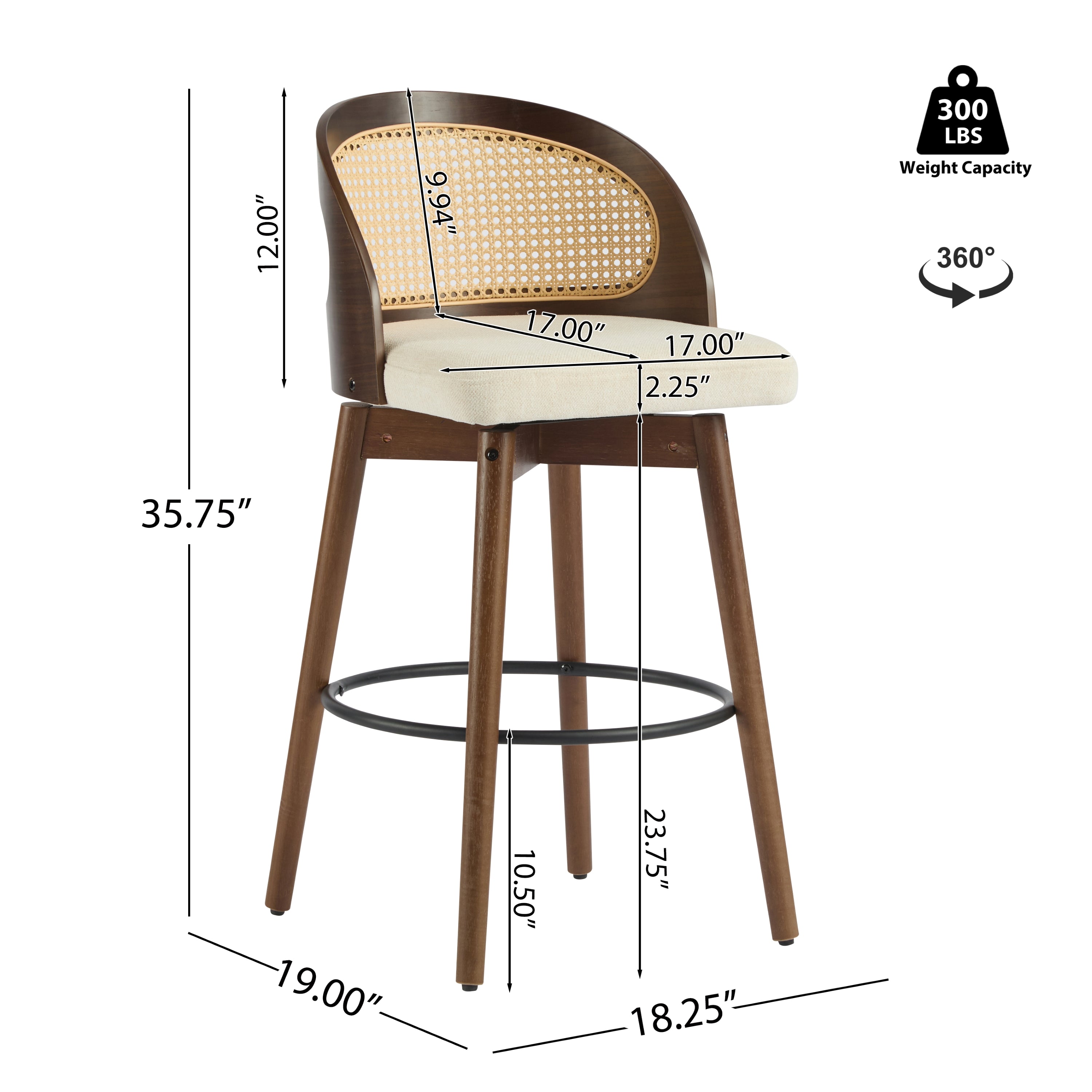 [variant:N897P439513W] Swivel Rattan-Back Counter Stools – Set of 2 image 4