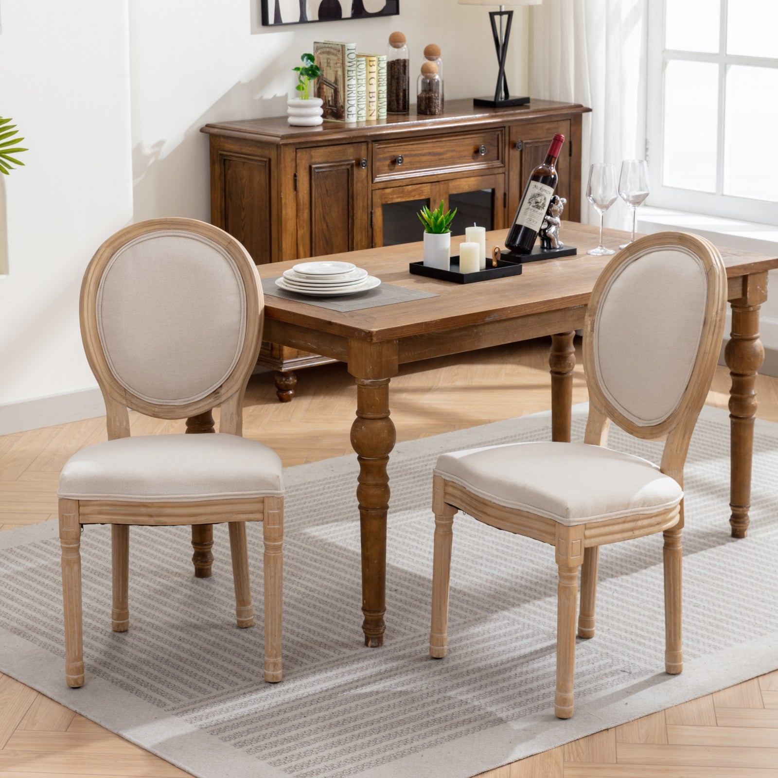 [variant:W5755P474629] Set of 2 French-Style Solid Wood Dining Chairs – Beige image 11