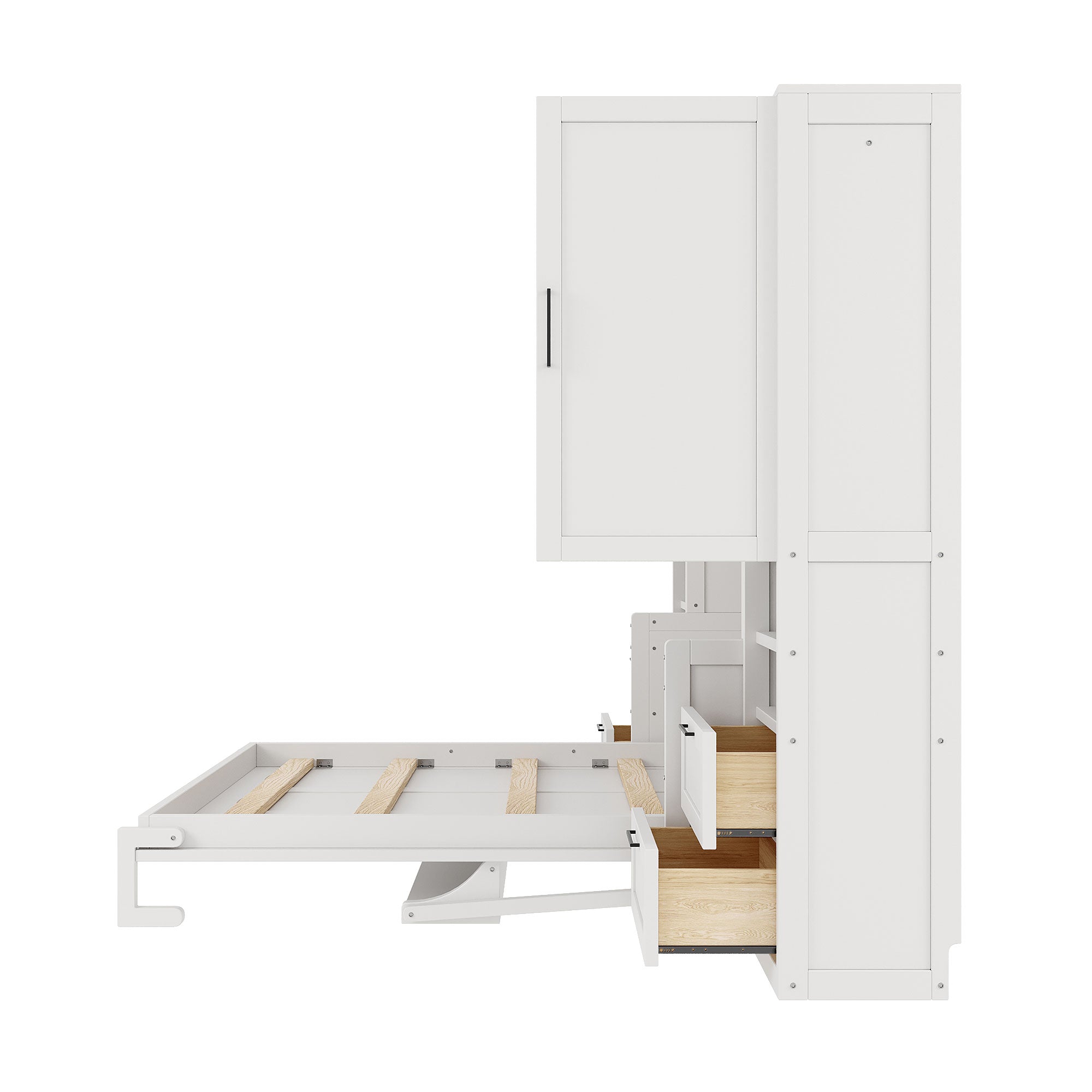 [variant:N850S00010K-2] Queen Murphy Bed with Closet, Drawers and Shelves – White image 17