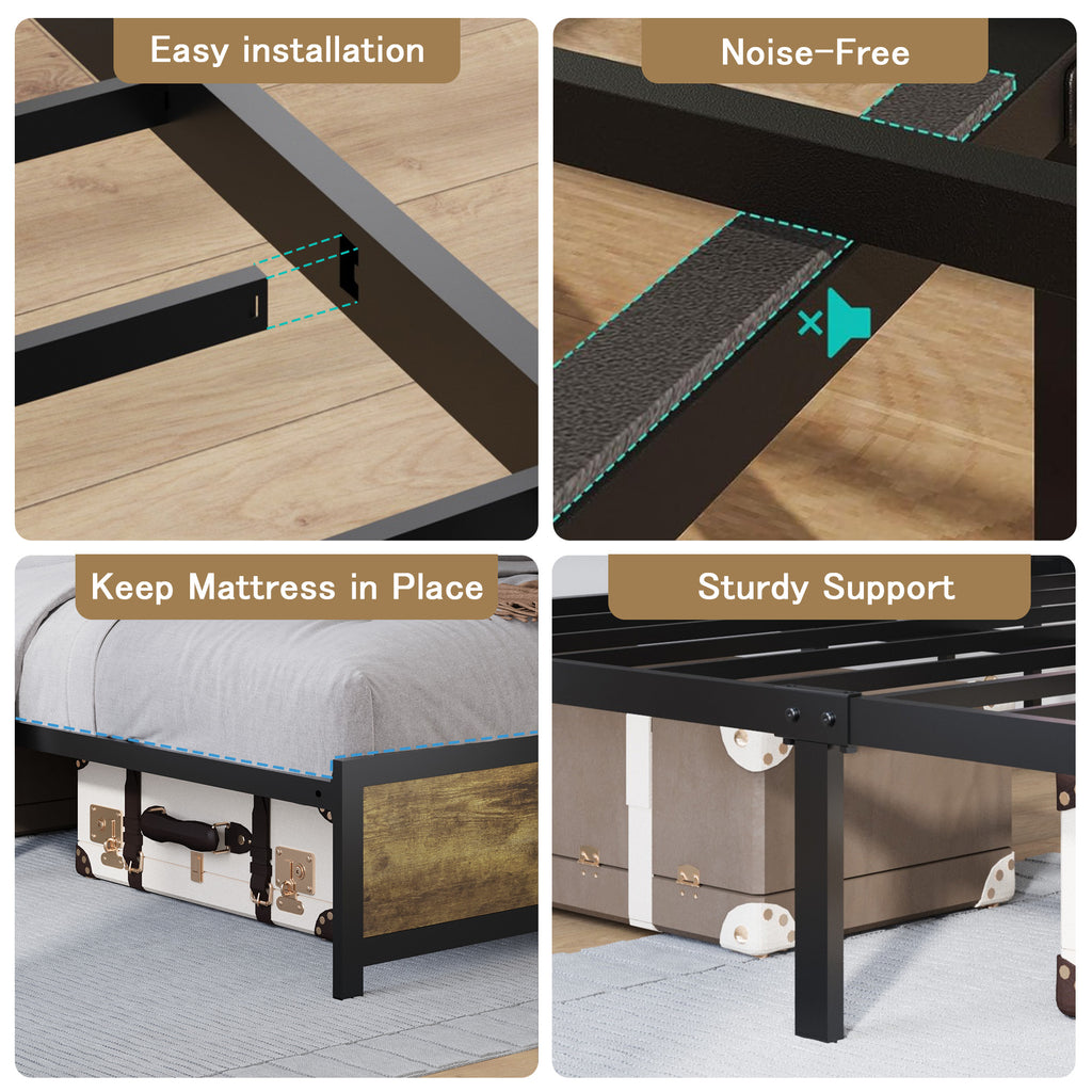 [variant:W5658P486993] Queen Metal Platform Bed with Storage Headboard & Charging Station image 11