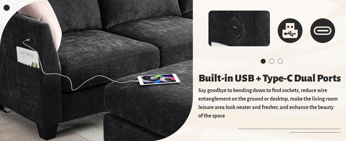 [variant:W3885S00029] 6-Seater U-Shaped Modular Sofa with Storage Ottoman & USB Ports image 3
