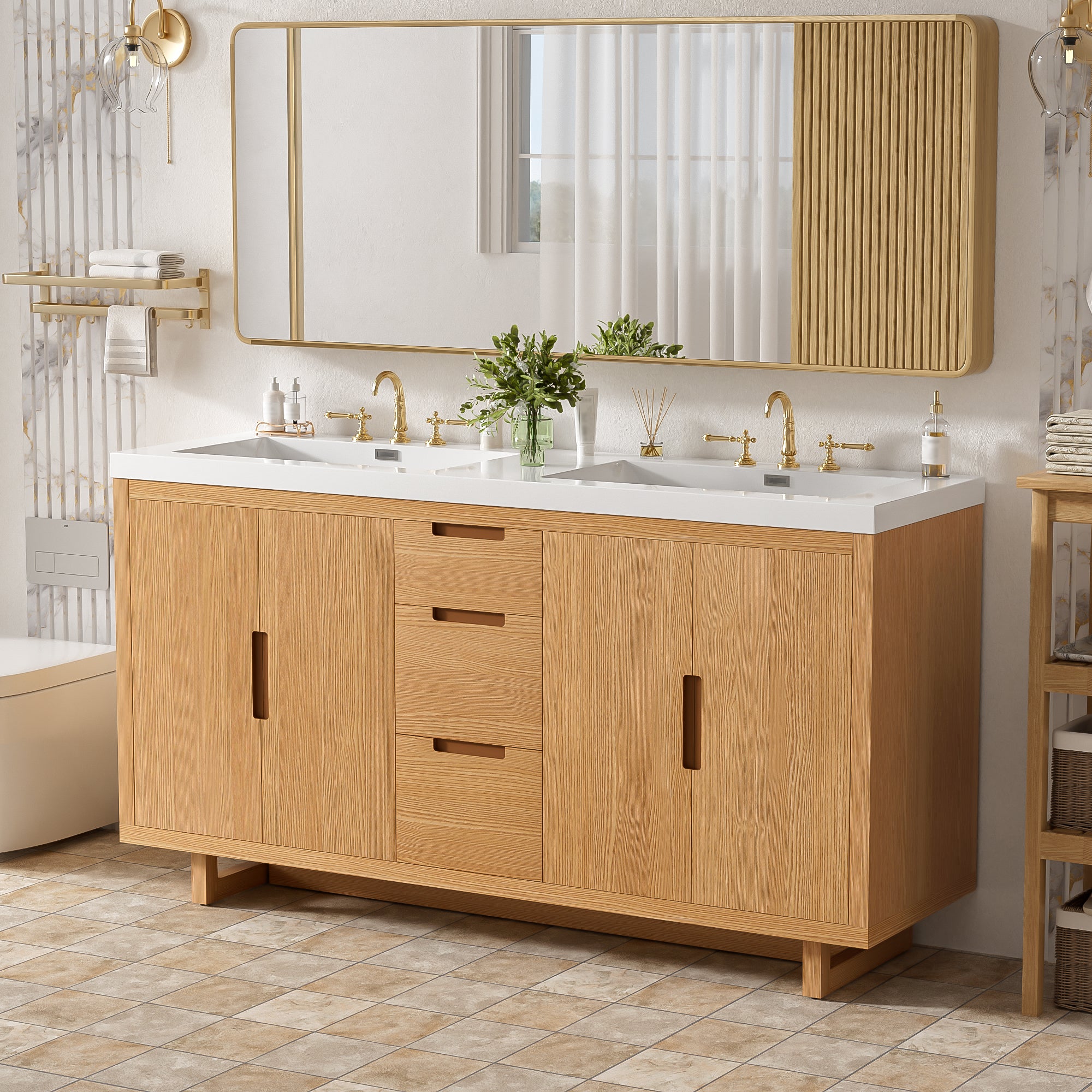 [variant:N848P000022N] Double-Sink Bathroom Vanity with SMC Sink – 59.3-Inch image 2