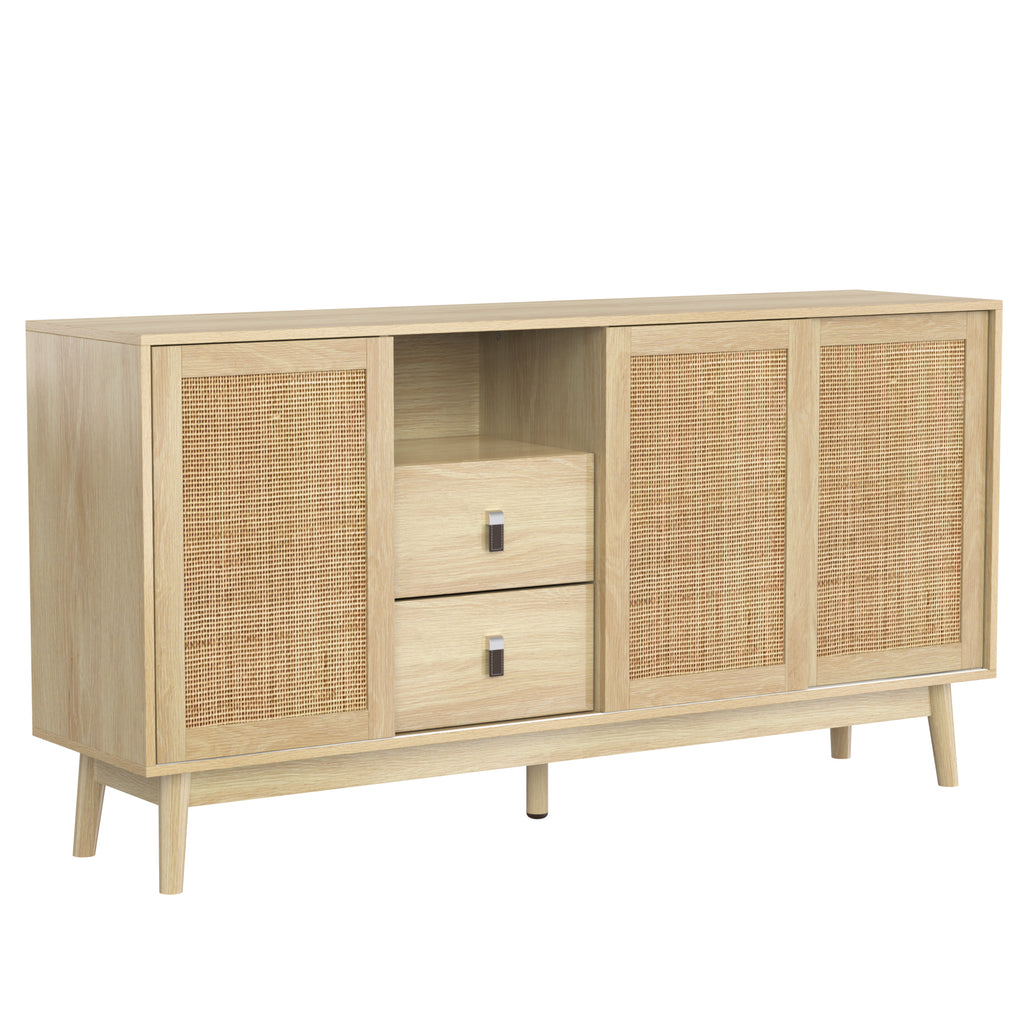 Rattan 3-Door Sideboard with 2 Drawers — [variant:GA0004O] Wood – GA0004O image 12