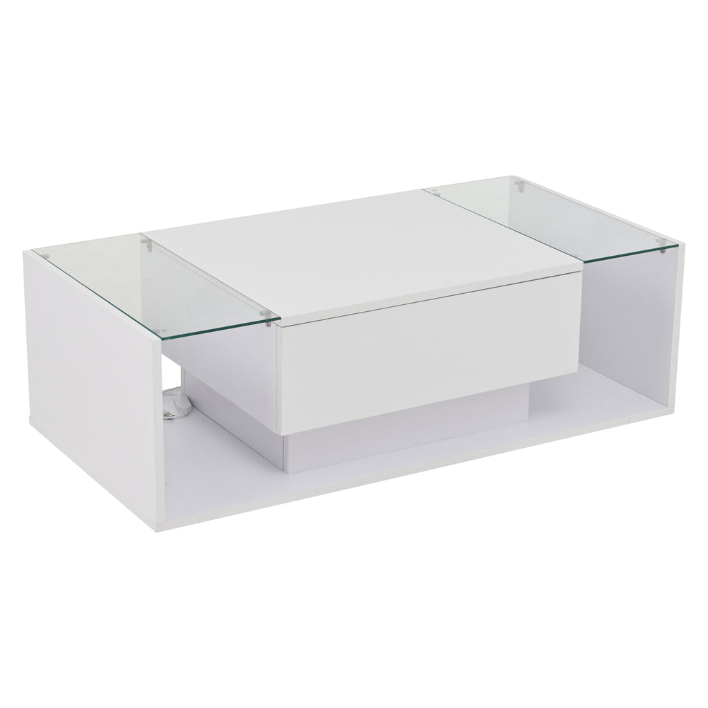[variant:N892P423295W] High-Gloss LED Coffee Table with Drawer and Glass Top image 8