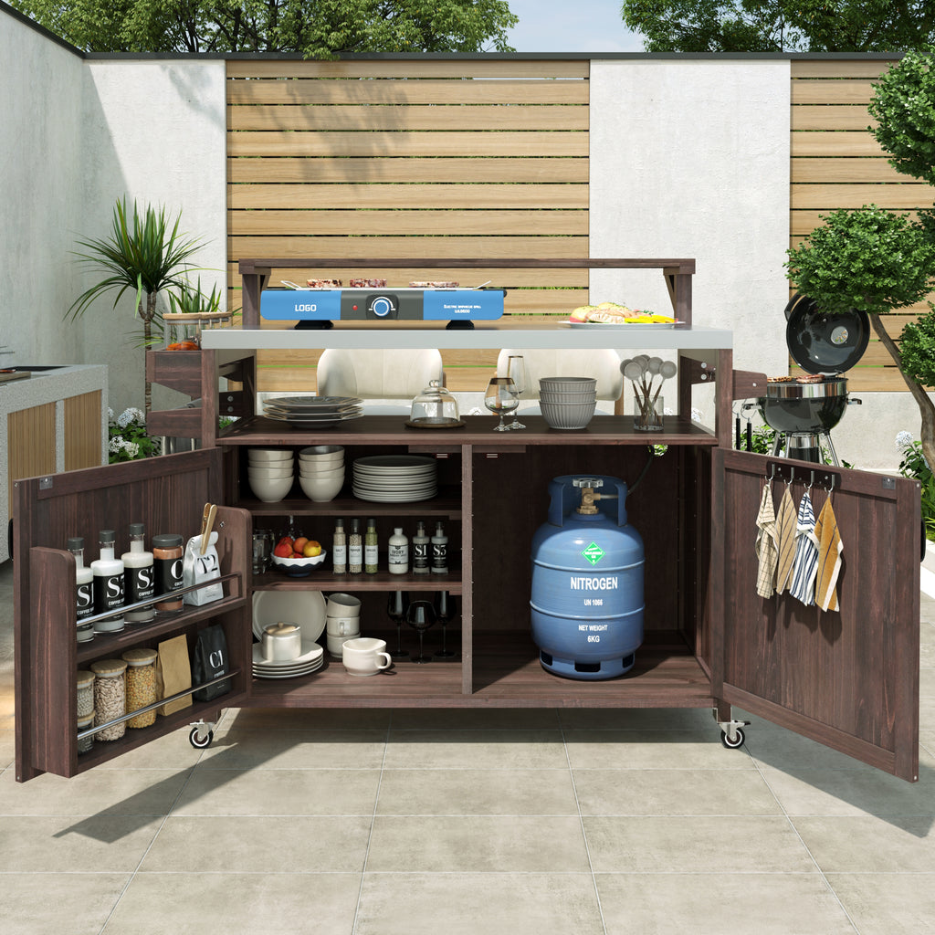 [variant:N853P386135Z] Outdoor Grill Cart with Raised Shelf – Dark Brown, 53.3-Inch image 18