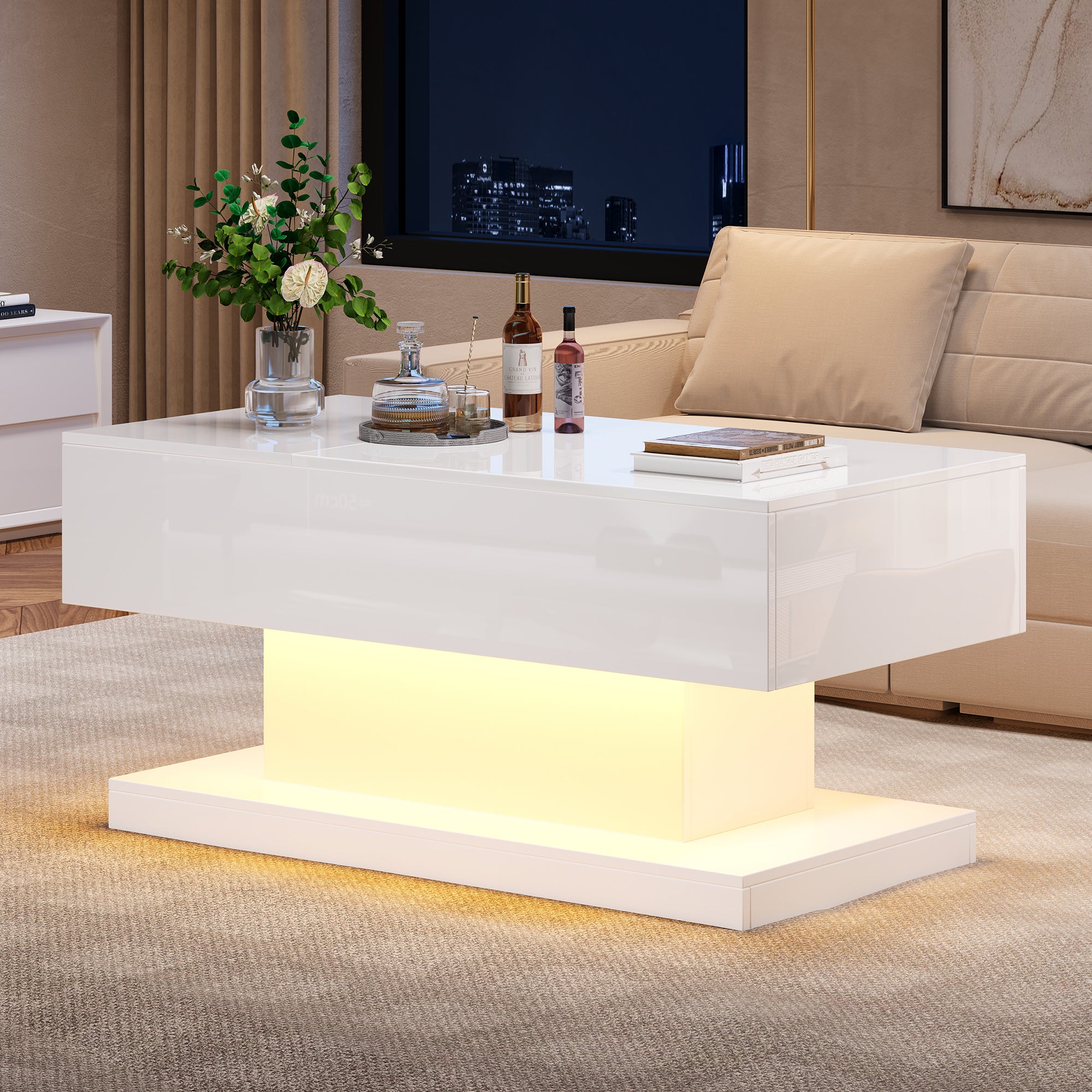 [variant:N892P407974W] High-Gloss Lift-Top Coffee Table with LED Lights image 27