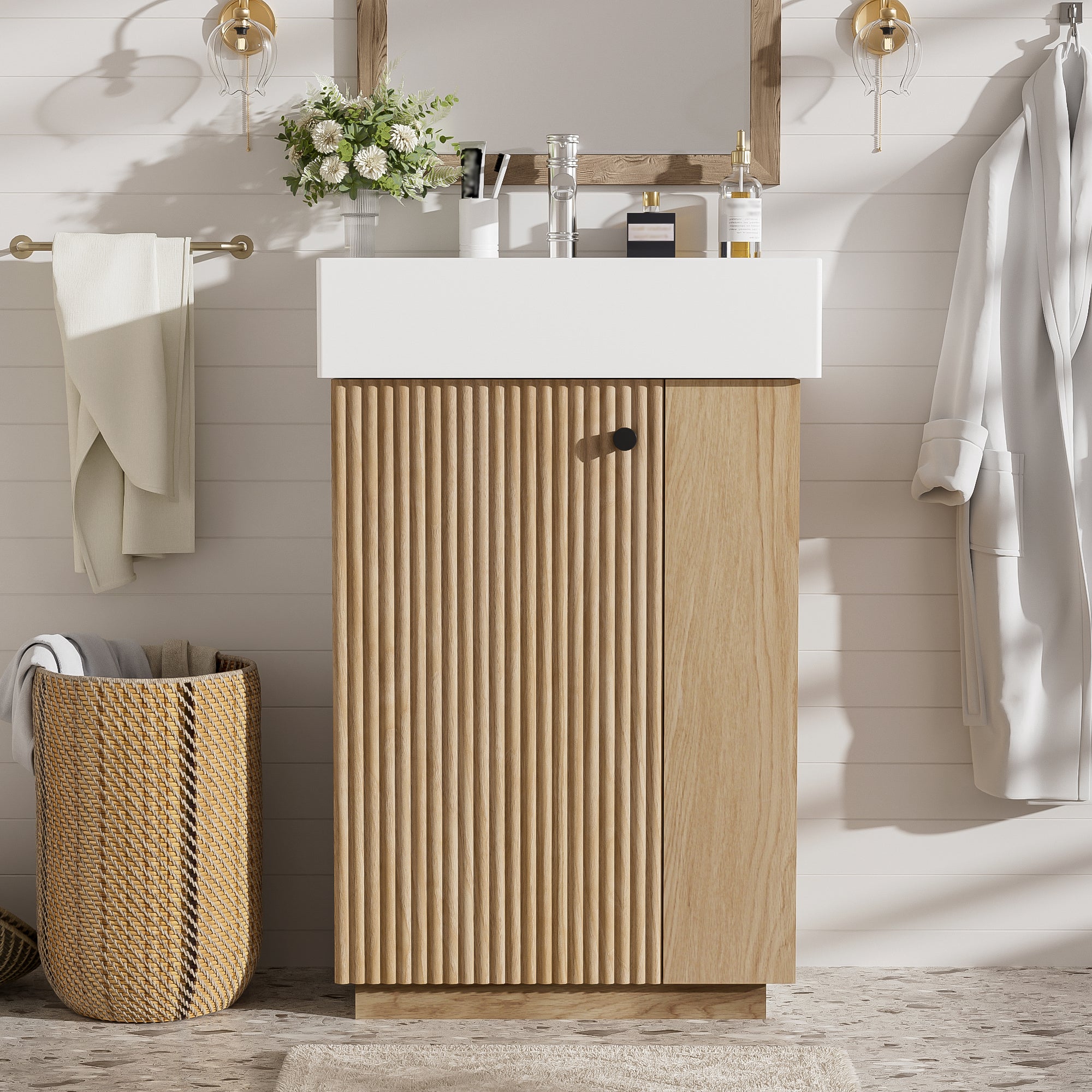 [variant:N729P285504N] Freestanding Bathroom Vanity with Ceramic Sink – 21.6-Inch – Wood image 1