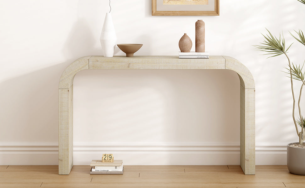 Curved-Edge Pine Veneer Console Table – 52-Inch — [variant:N851P415011N] Natural image 4