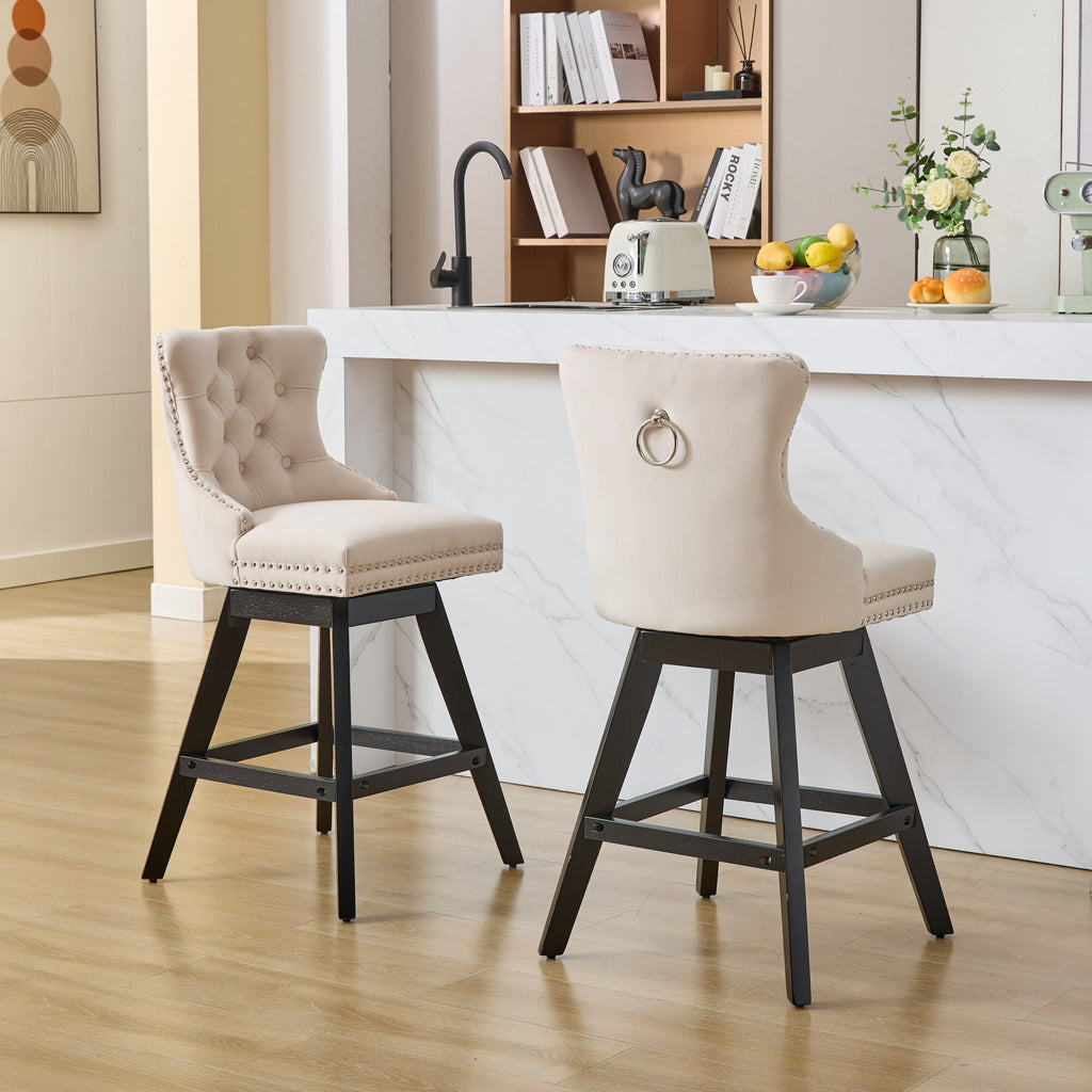 [variant:W5755P512968] Set of 2 Beige Velvet Swivel Bar Stools image 19