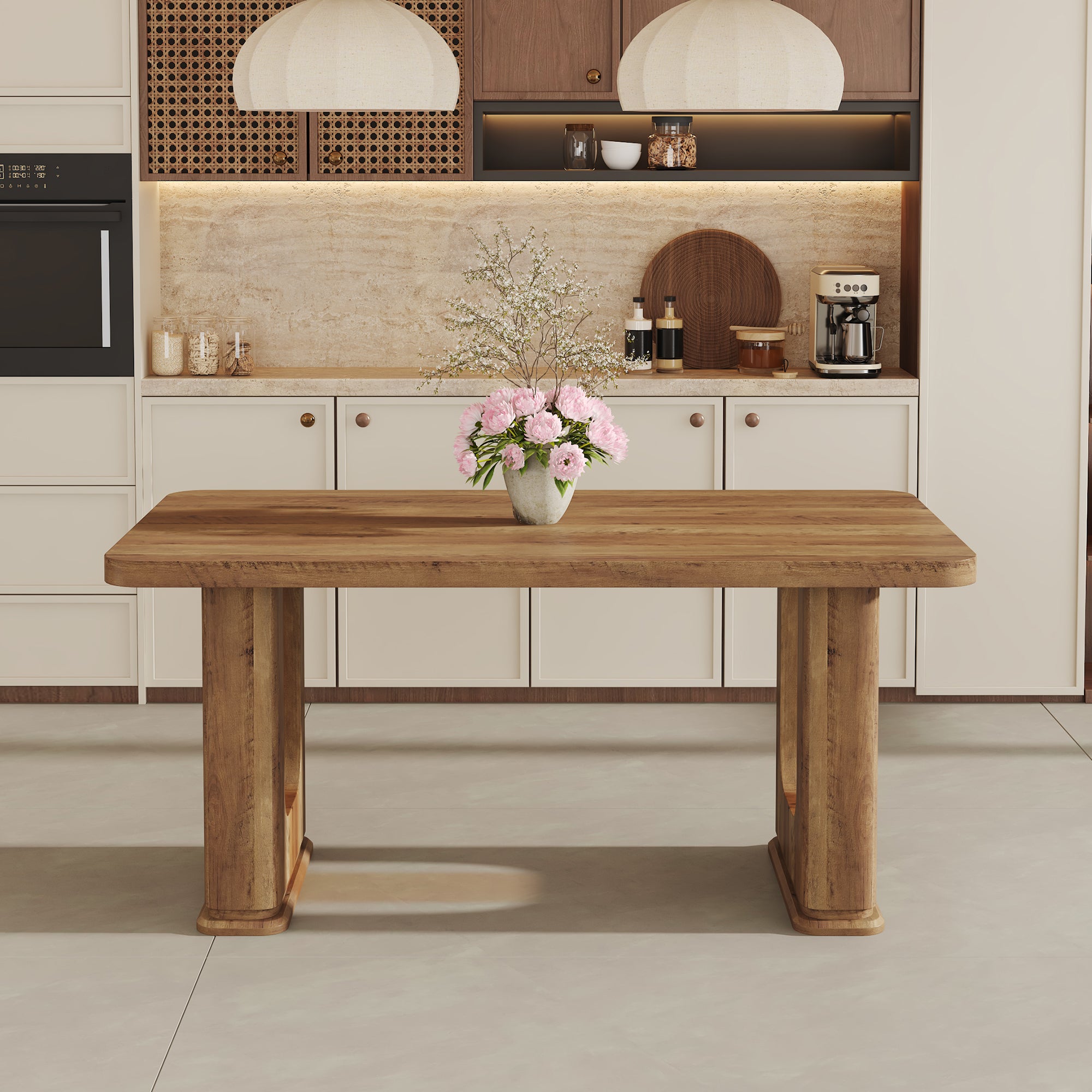 [variant:W3806S00012] Wood-Grain U-Leg Dining Table – 64.5-Inch image 2