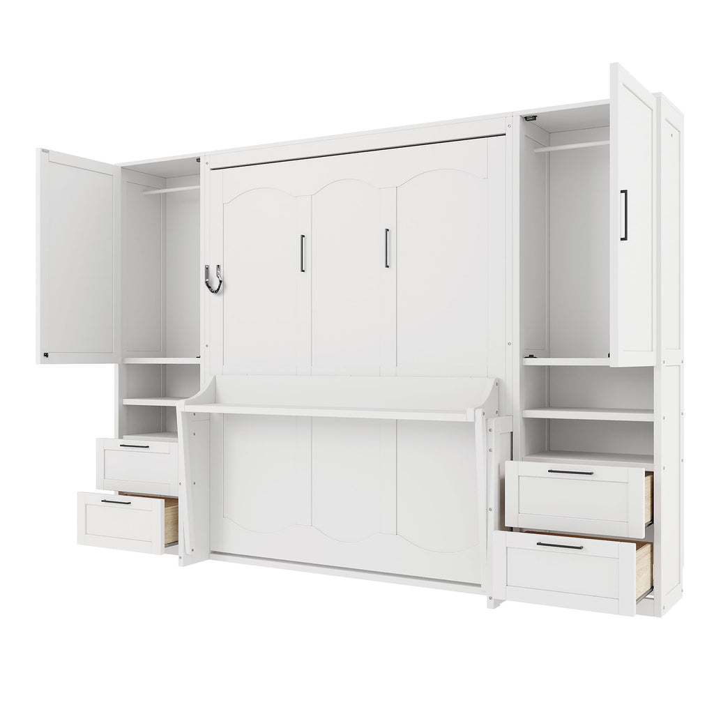 [variant:N850S00010K-2] Queen Murphy Bed with Closet, Drawers and Shelves – White image 12