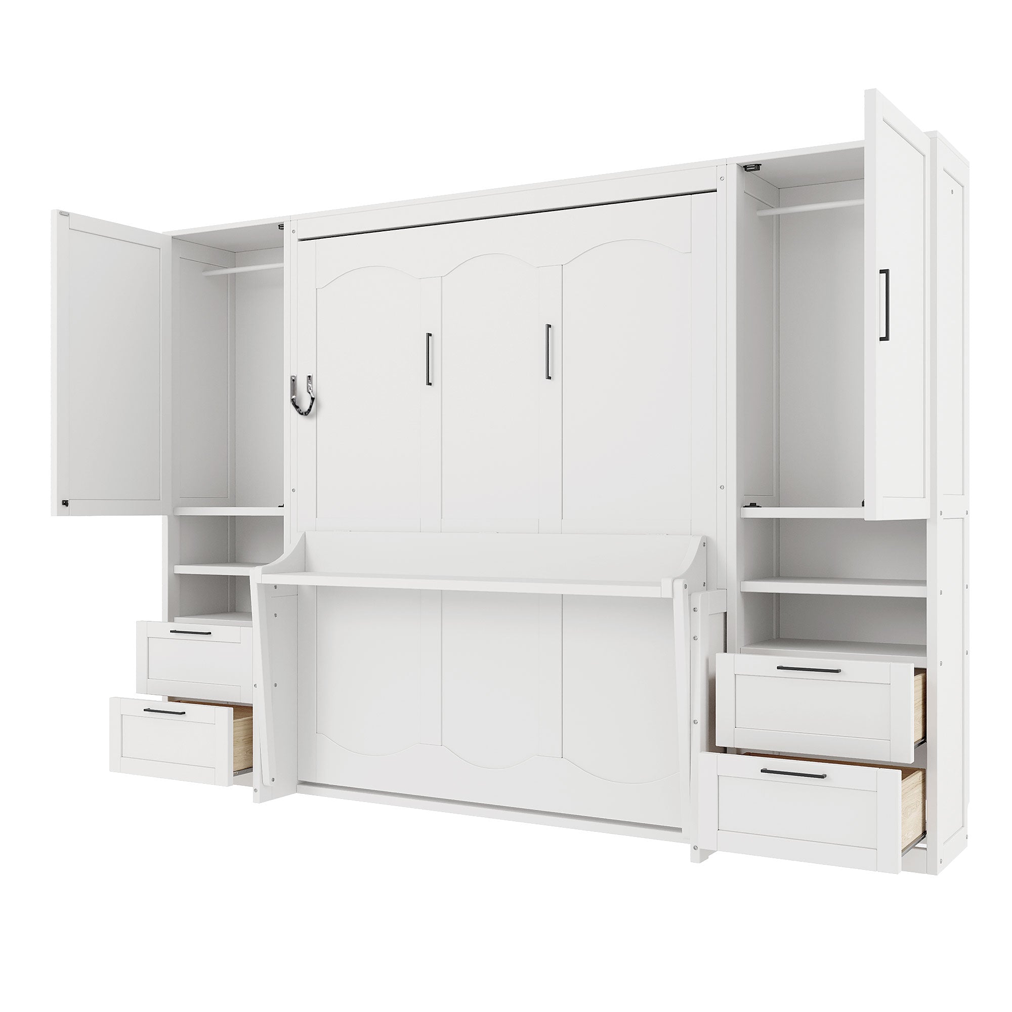 [variant:N850S00010K-2] Queen Murphy Bed with Closet, Drawers and Shelves – White image 12