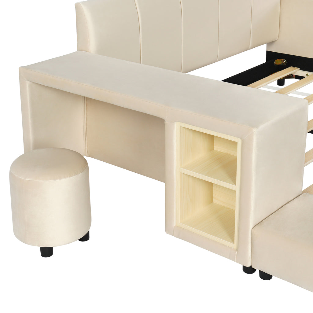 [variant:N850S00111A-1] Full Upholstered Floor Bed with Desk and Stool image 18