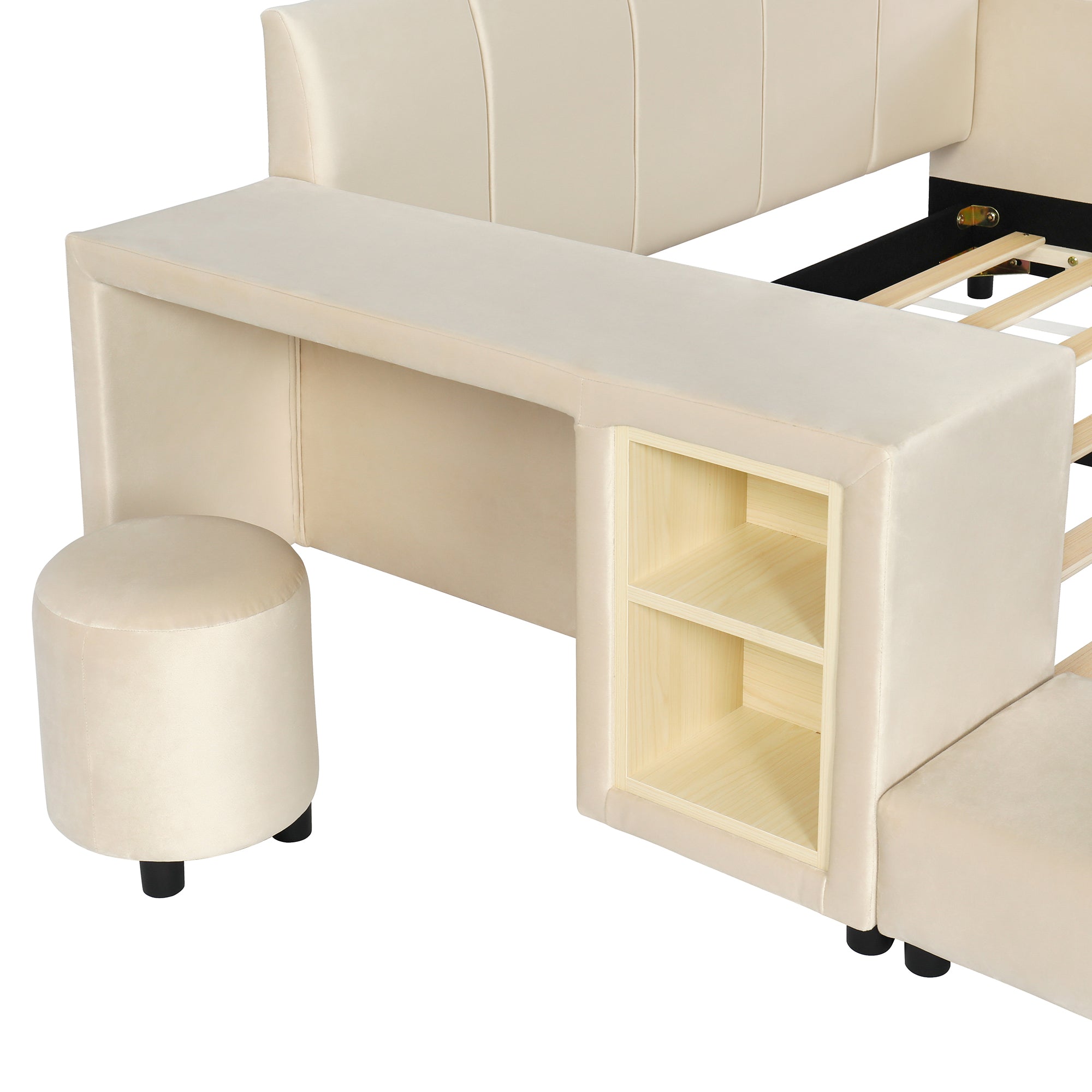 [variant:N850S00111A-1] Full Upholstered Floor Bed with Desk and Stool image 18