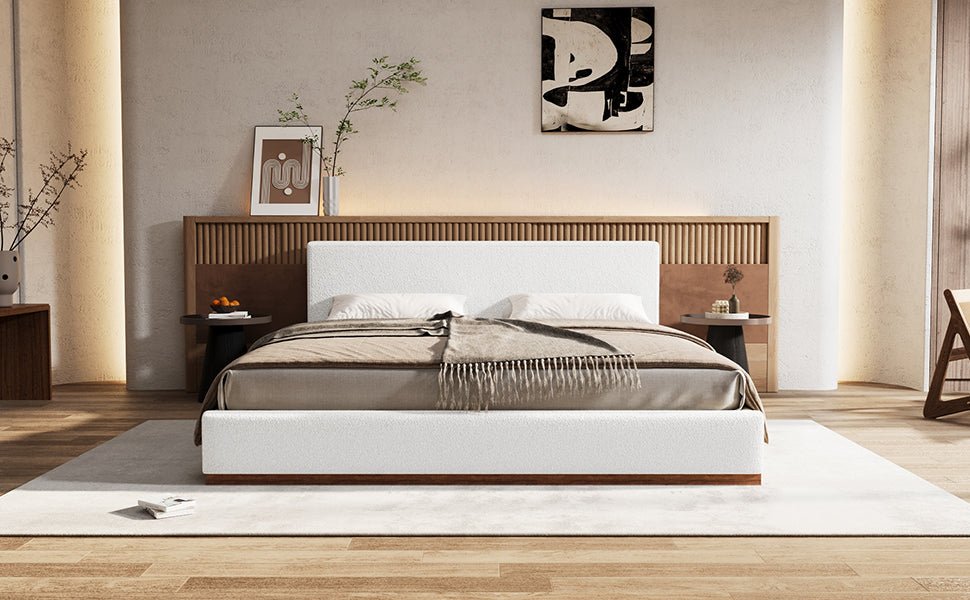 [variant:N891Q440165A] Queen Bouclé Platform Bed with Solid Wood Base – White image 19