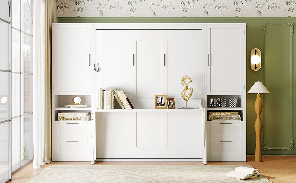 [variant:N850S00010K-2] Queen Murphy Bed with Closet, Drawers and Shelves – White image 20