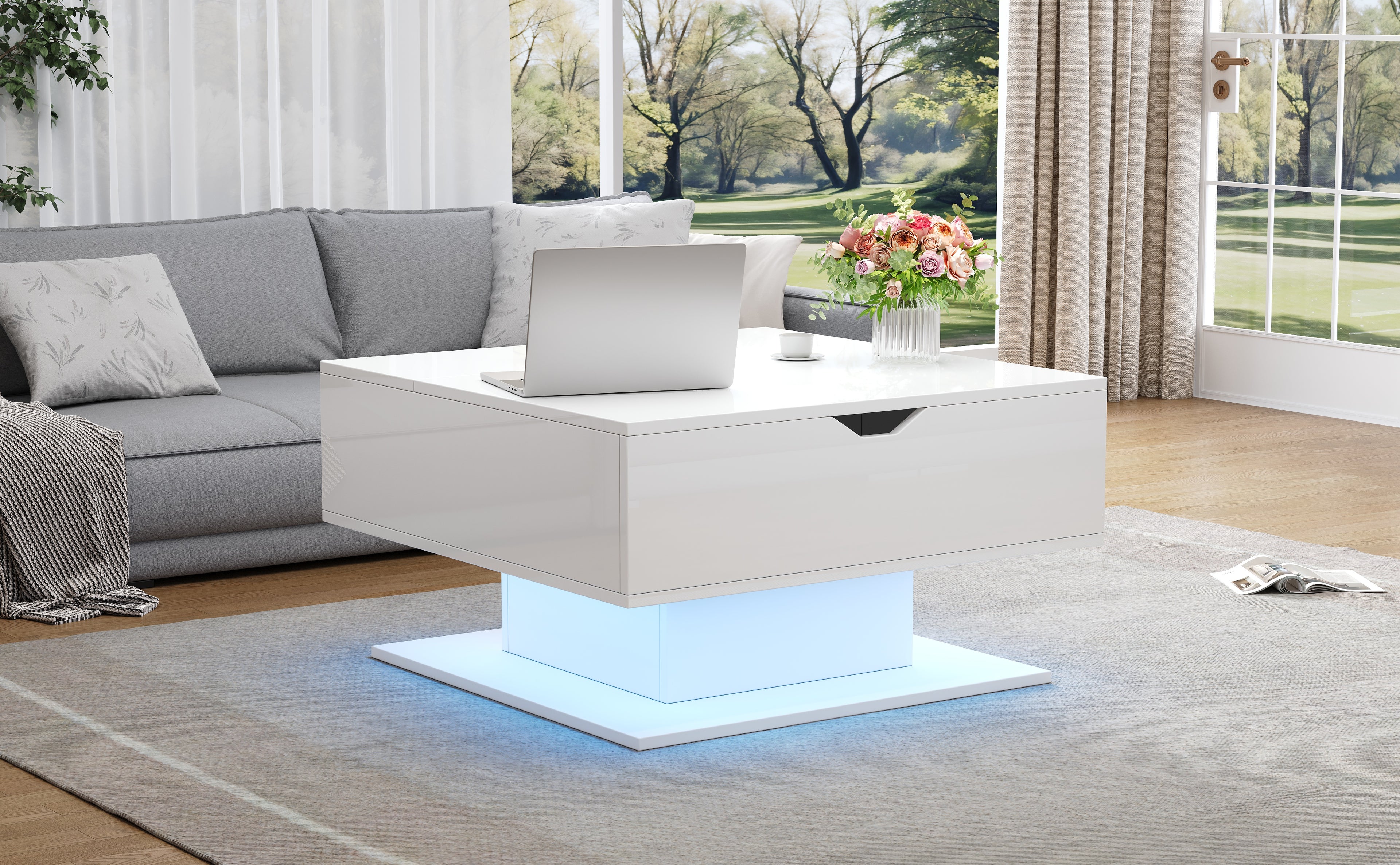 [variant:N892P428789W] High-Gloss Hydraulic Lift Coffee Table with Storage image 2