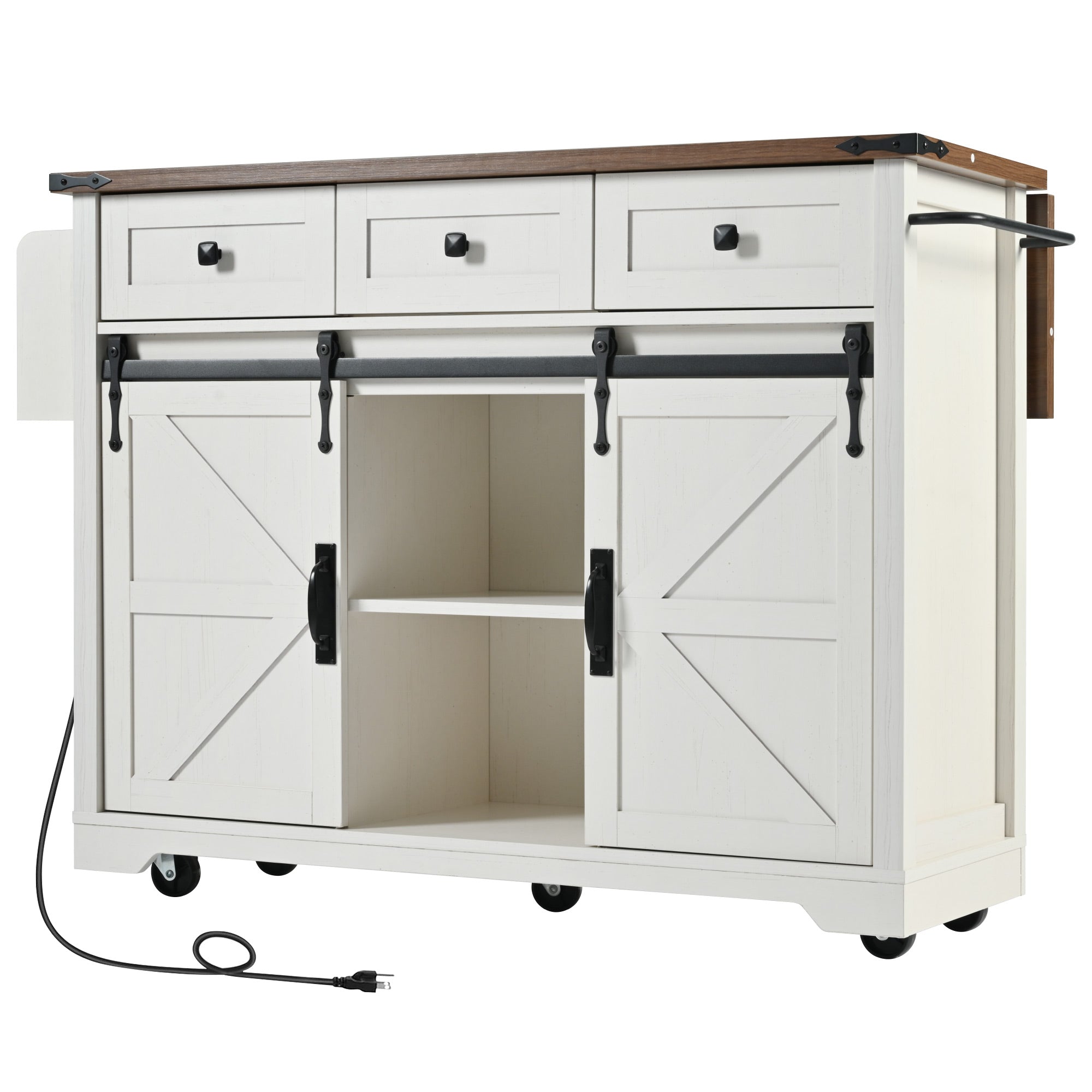 [variant:N853S379573W] Farmhouse Kitchen Island with Drop Leaf, Power Outlet and Sliding Barn Doors – 53.75-Inch image 31