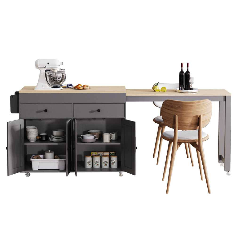 [variant:N853P386264G] Extendable Rolling Kitchen Island with Dining Table – Gray, 74.5-Inch image 27