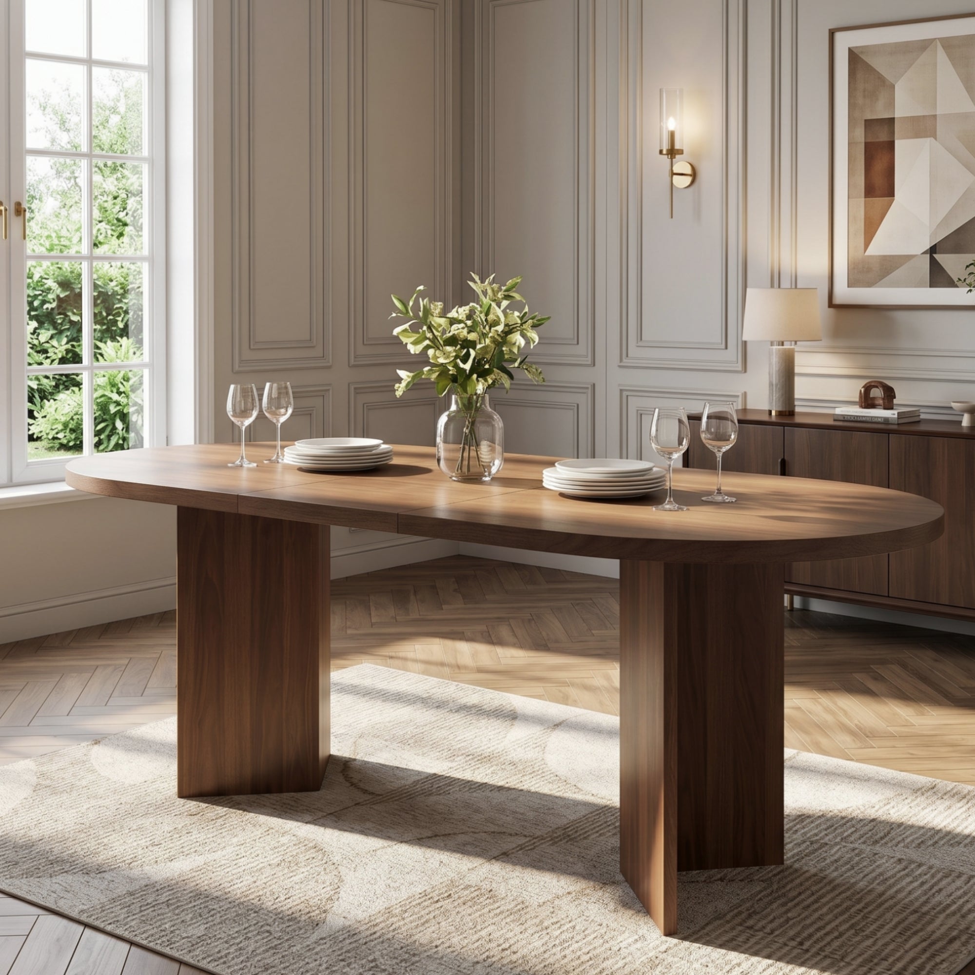 [variant:N859P472961A] Oval Walnut Dining Table – 79-Inch image 1