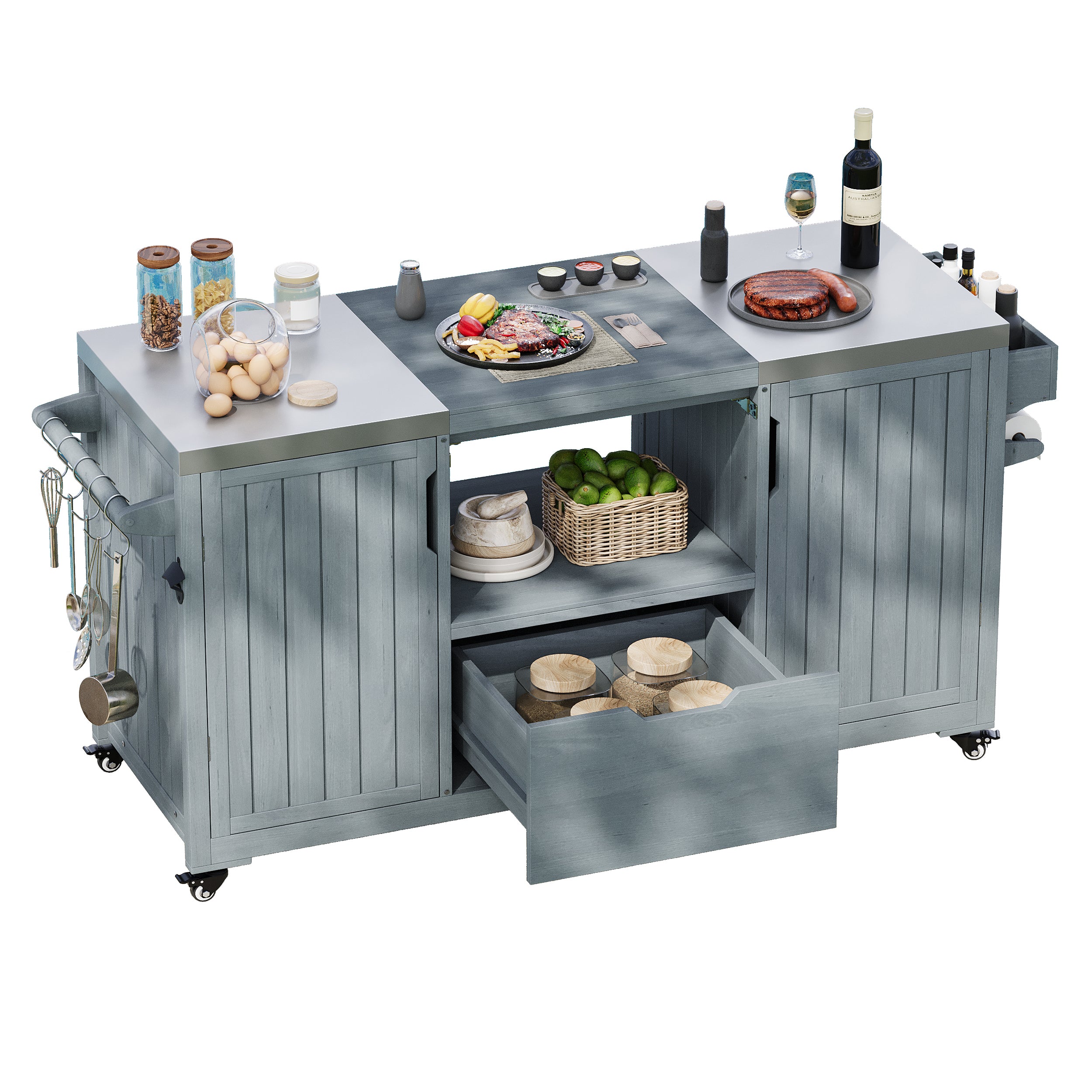 [variant:N853P386132G] Outdoor Grill Cart for 21–22-Inch Kamado Grills – Gray and Blue, 66.5-Inch image 13