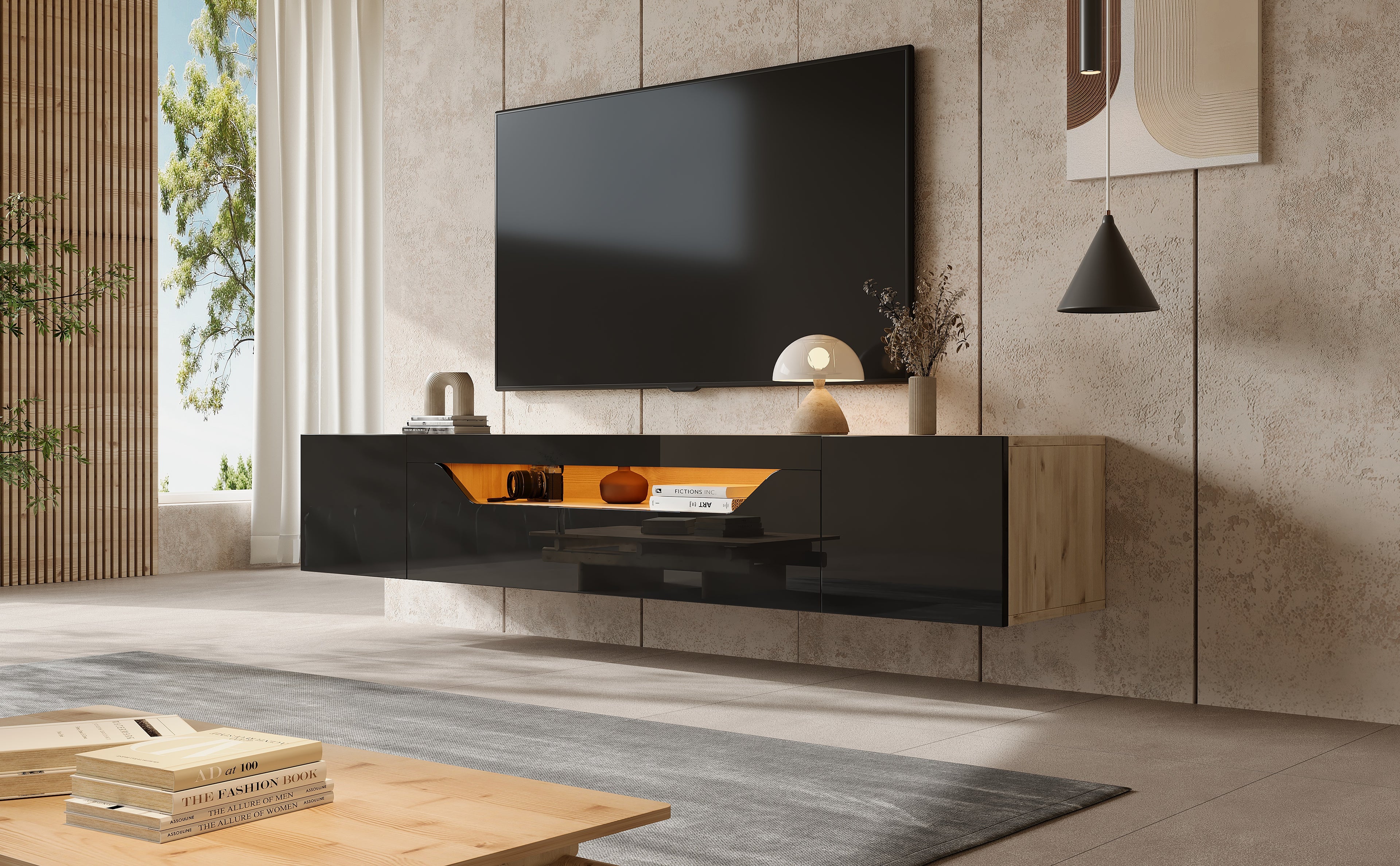 [variant:N892P428793Z] Floating LED TV Stand with Storage image 5