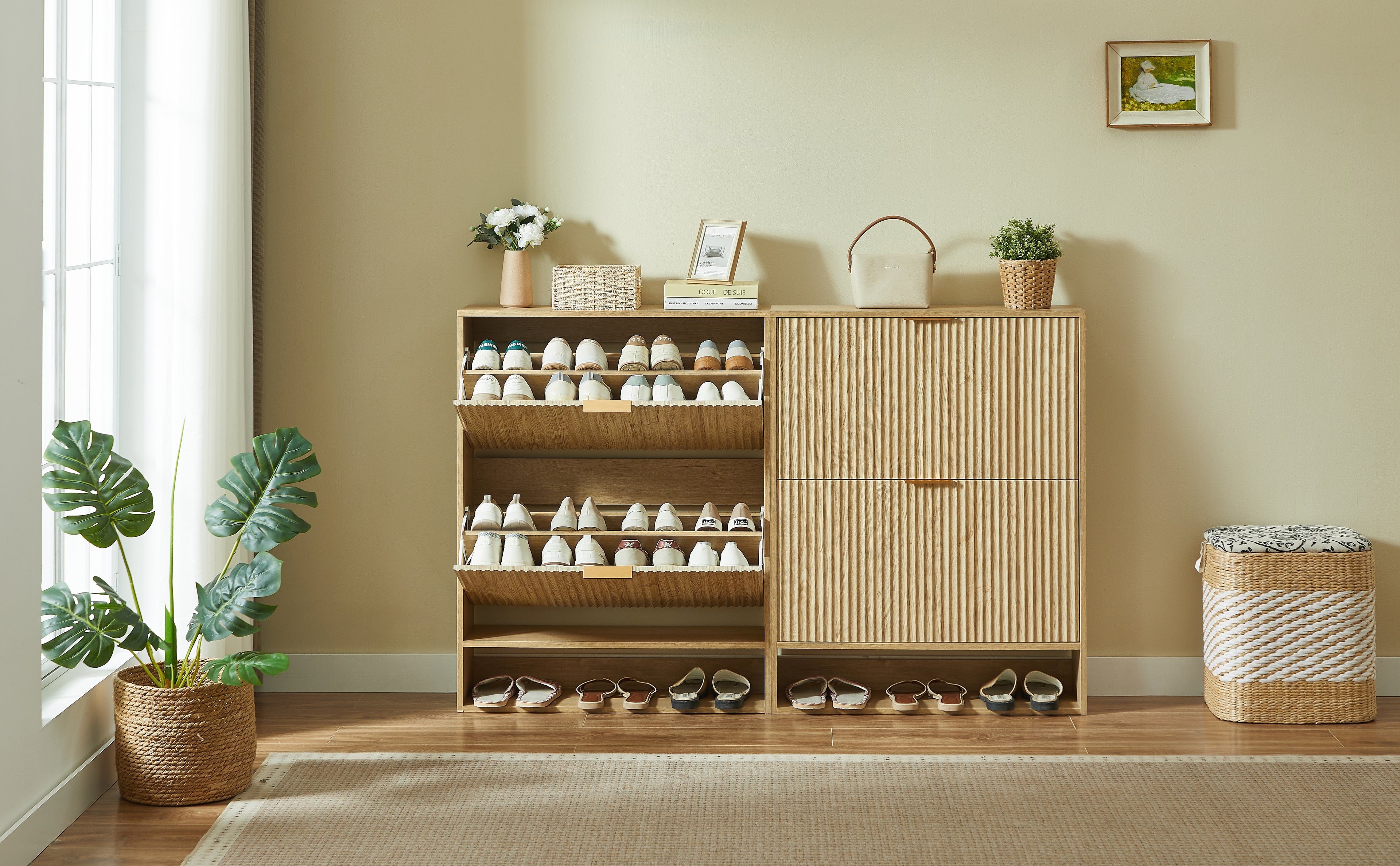[variant:W5078P443404] Modern Oak Fluted Shoe Cabinet image 14