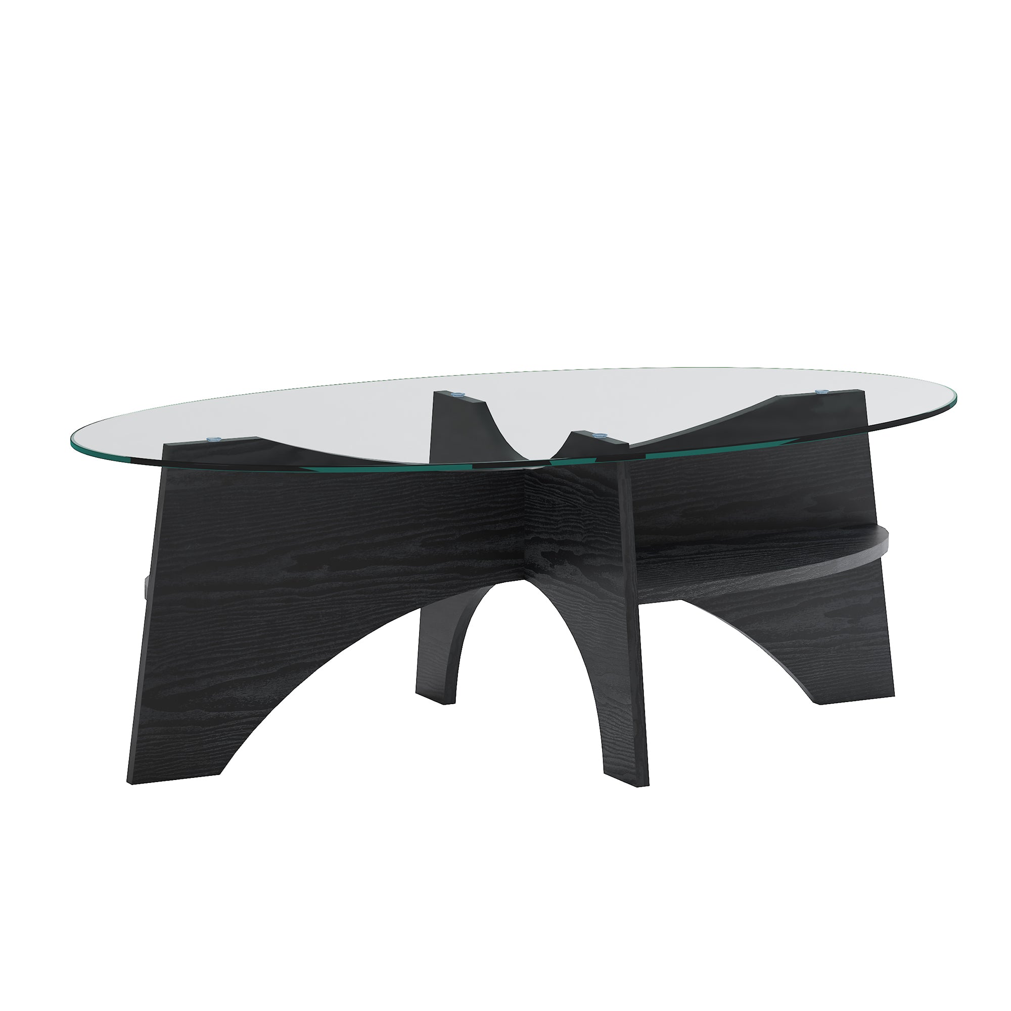 [variant:W3806P404727] Oval Glass Coffee Table with Black Fan-Shaped Base image 9