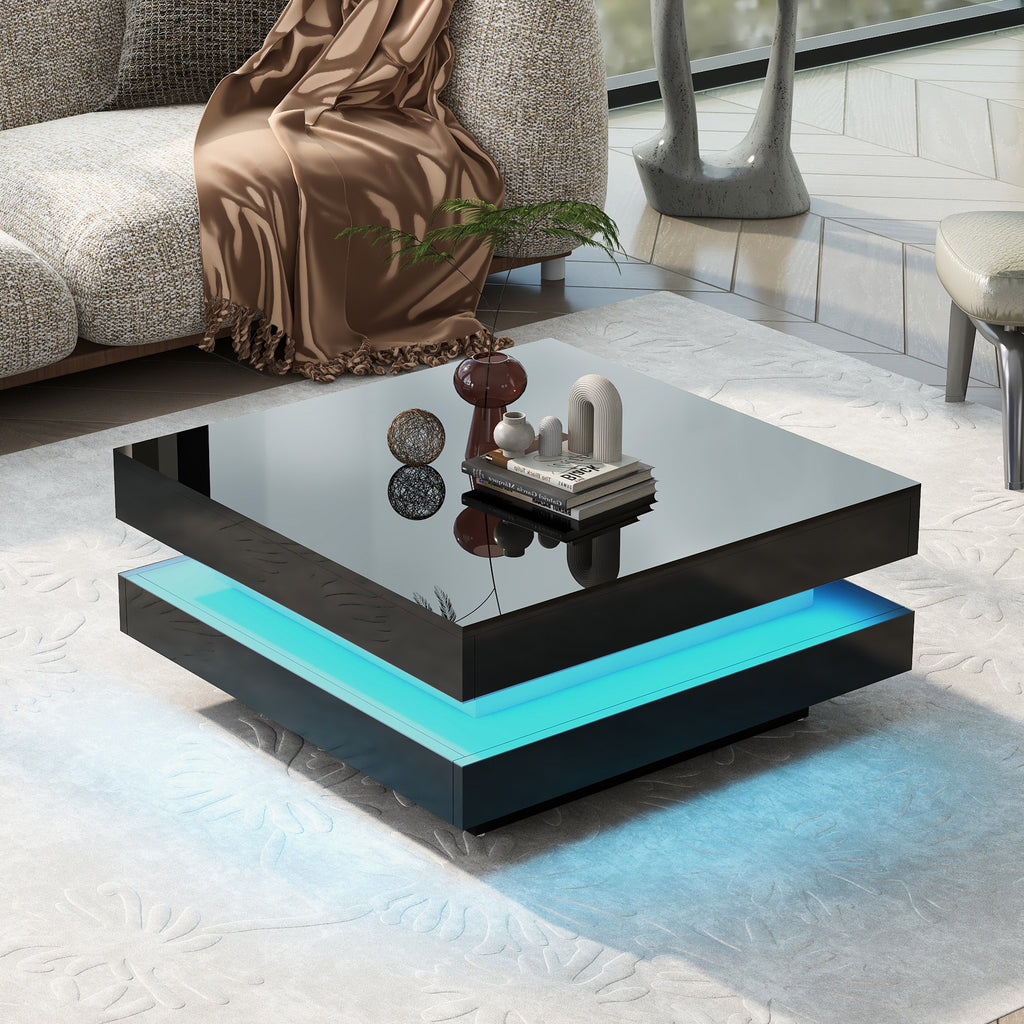 [variant:N892P423297B] Square High-Gloss LED Coffee Table with Rotating Top image 2