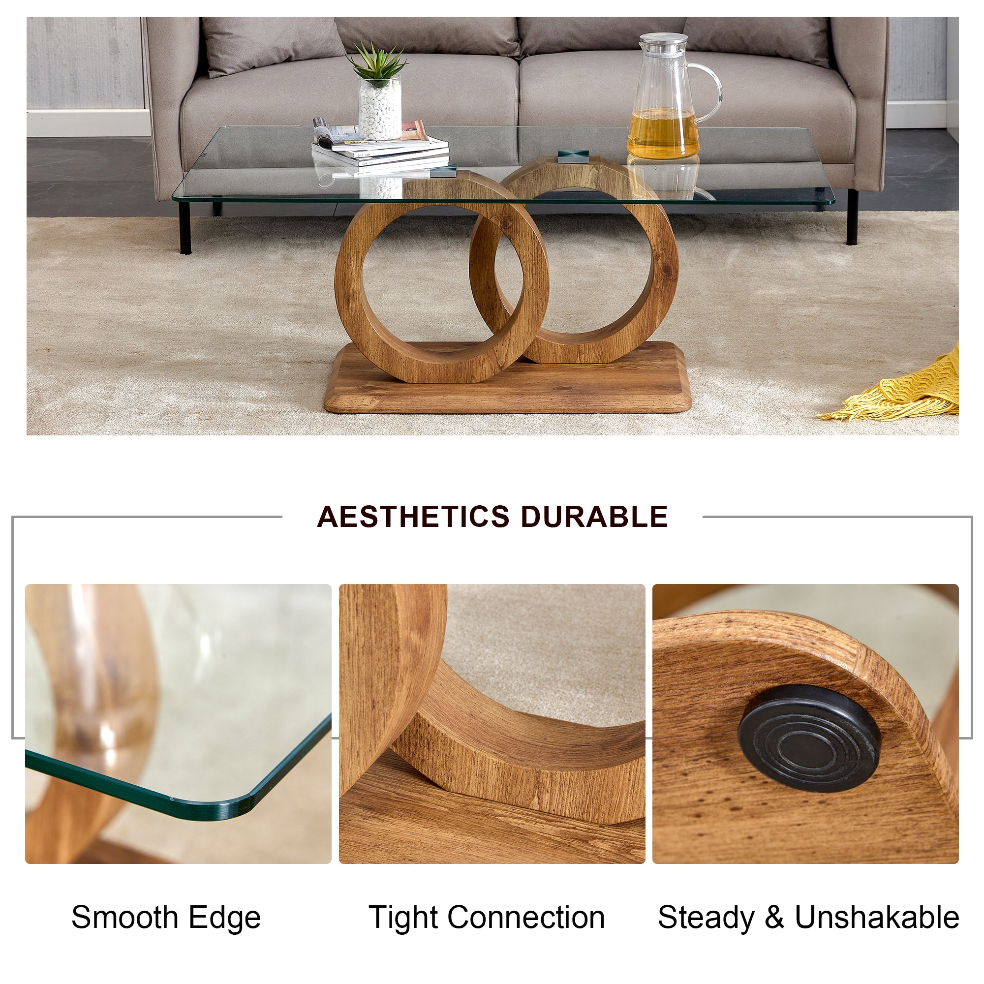 [variant:W3806P439658] Double-Ring Glass Coffee Table image 7