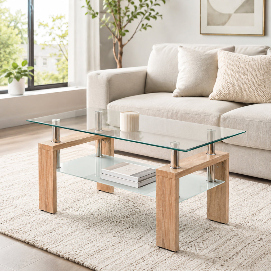 [variant:W3738P364267] Modern Tempered Glass Coffee Table – Natural or Black image 1