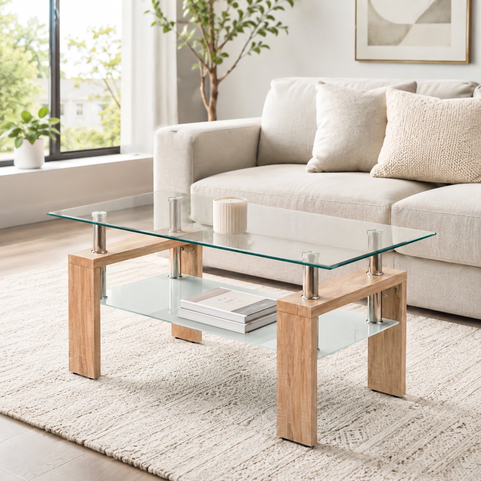 [variant:W3738P364267] Modern Tempered Glass Coffee Table – Natural or Black image 1