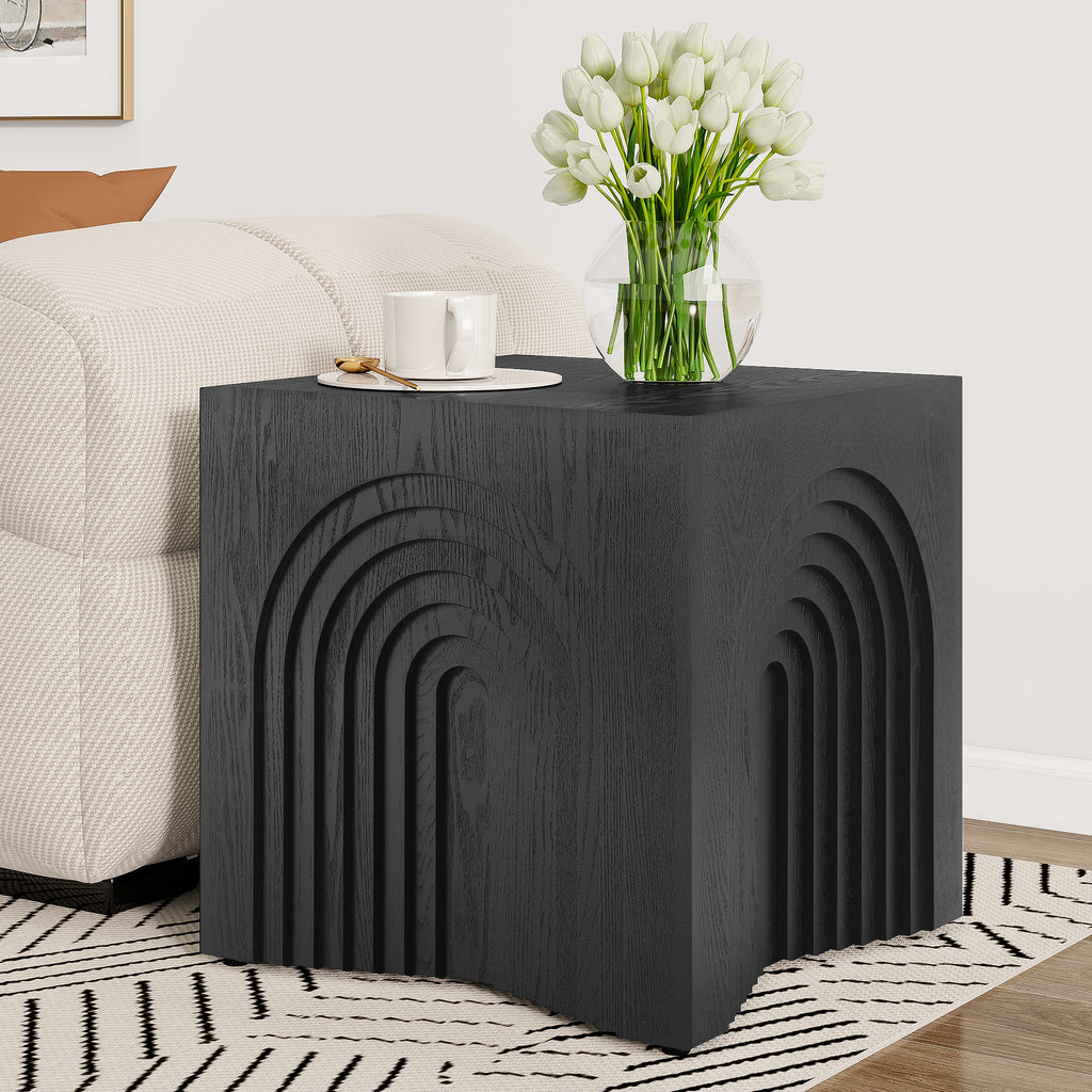 Round Wood End Table — [variant:N876P386371B] Black image 3
