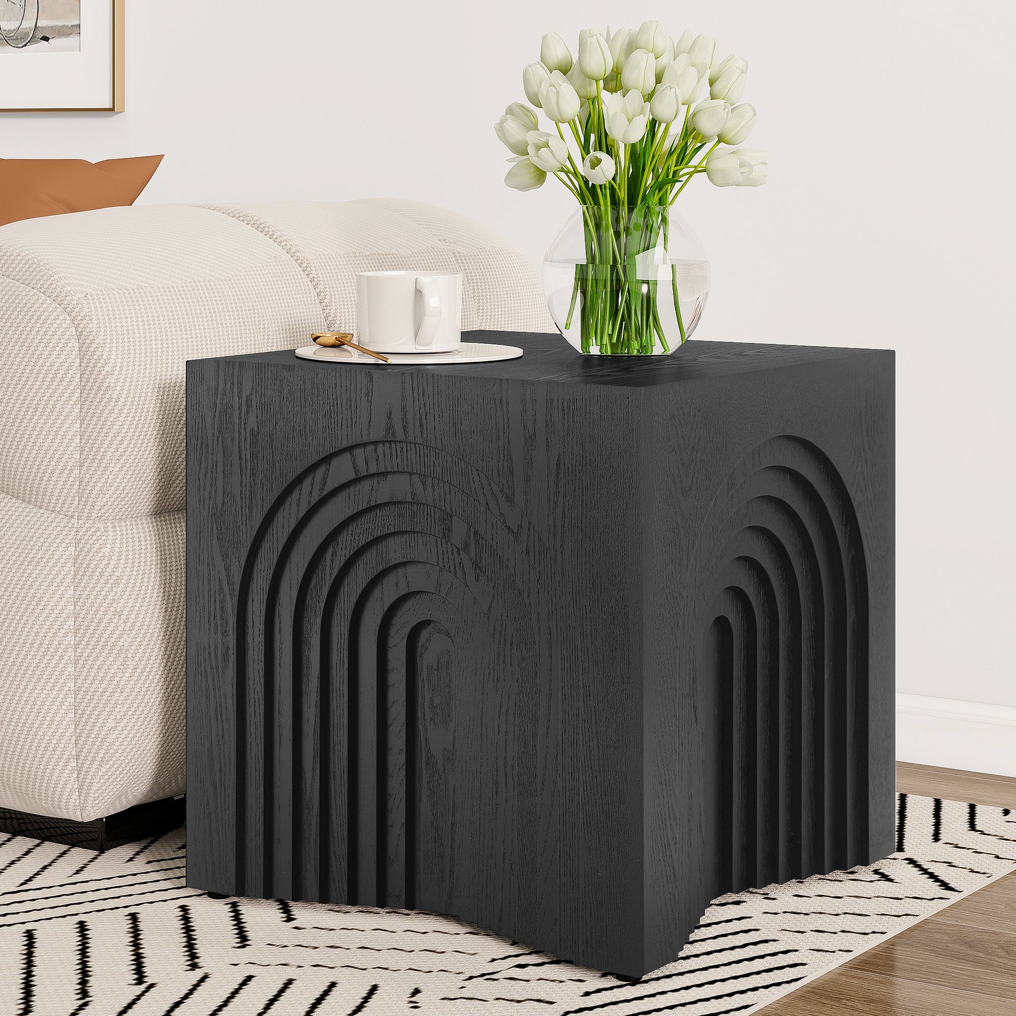 Round Wood End Table — [variant:N876P386371B] Black image 3