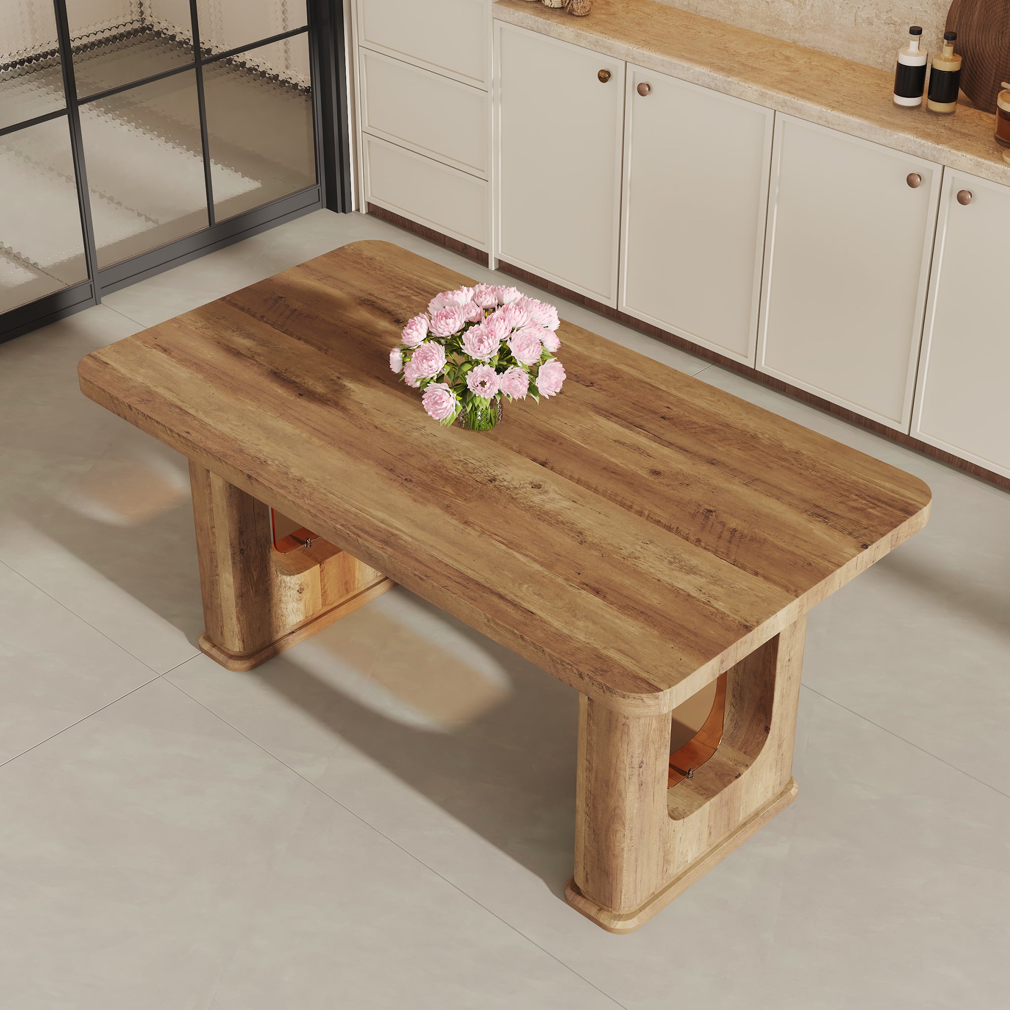 [variant:W3806S00012] Wood-Grain U-Leg Dining Table – 64.5-Inch image 3