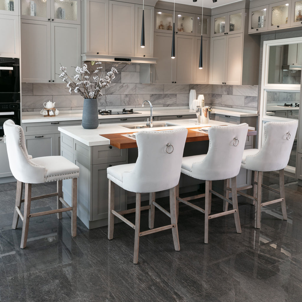 [variant:W5755P474584] Set of 2 Beige Velvet Bar Stools image 14
