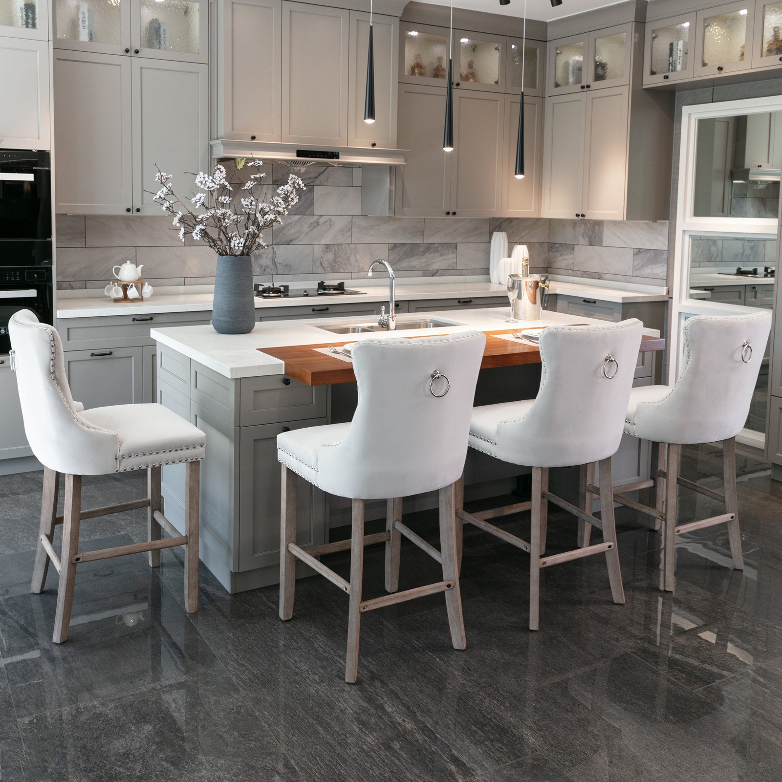 [variant:W5755P474584] Set of 2 Beige Velvet Bar Stools image 14