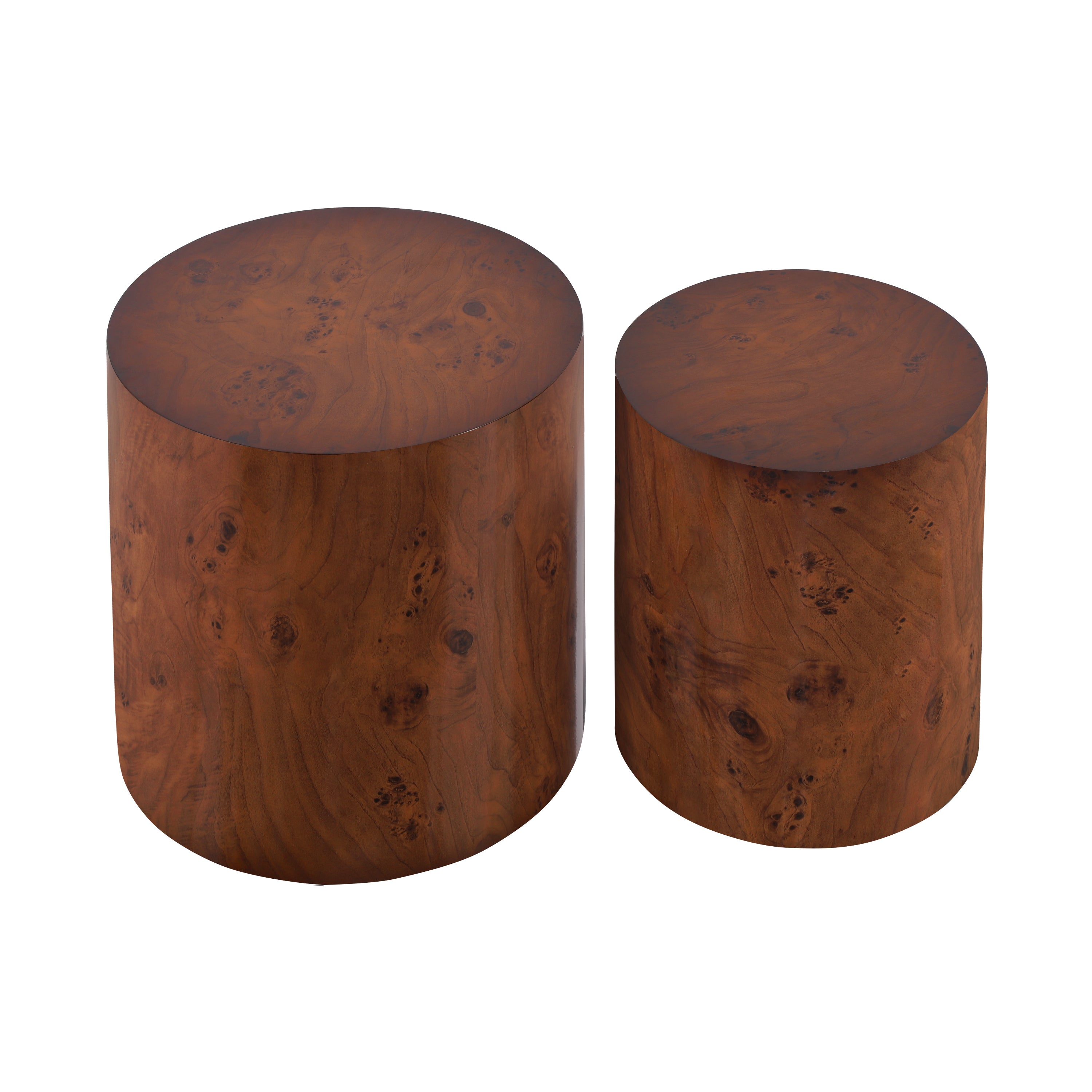 [variant:N872P426800T] Set of 2 Round Burl Veneer Nesting Tables image 2