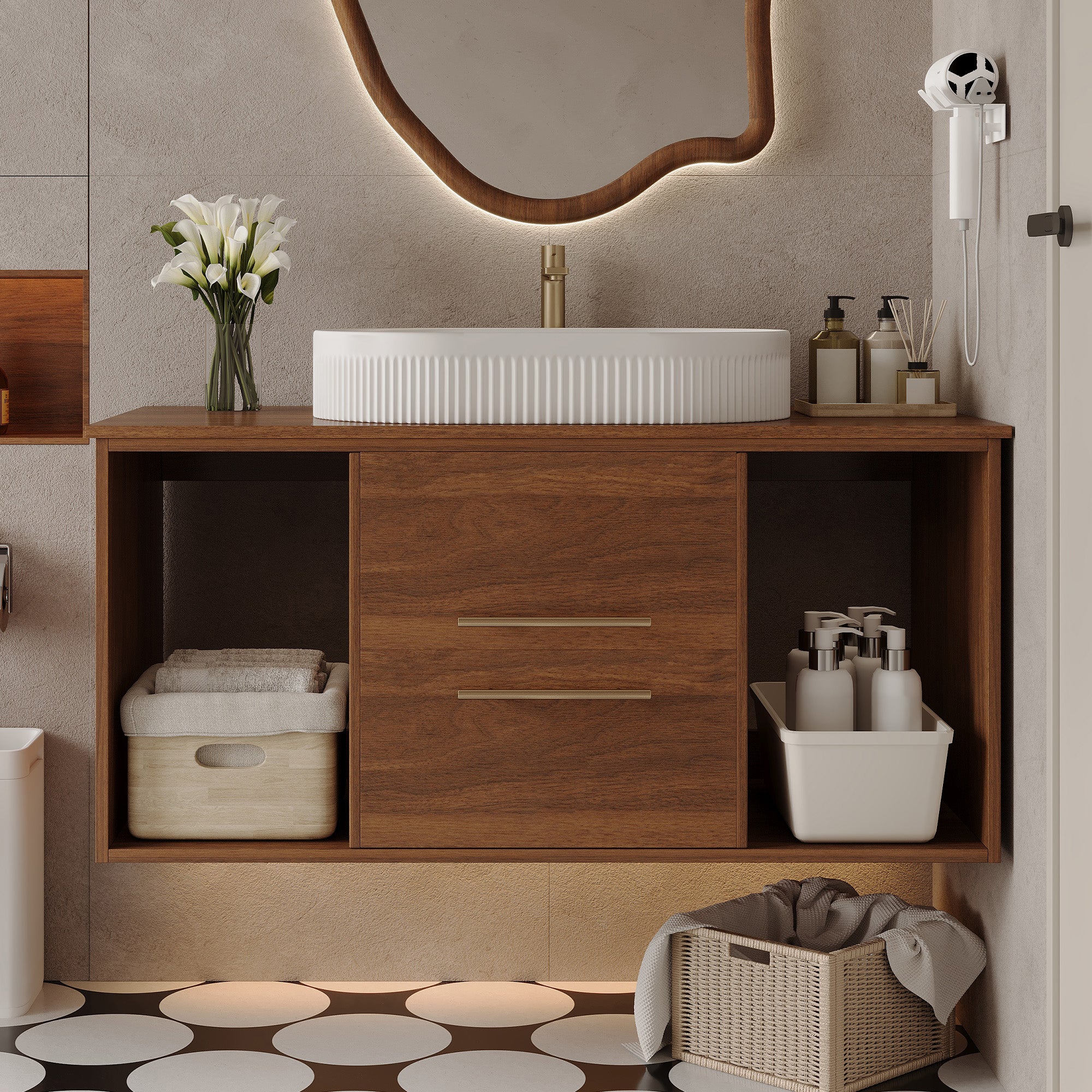 [variant:W5307S00007] Wall-Mounted Bathroom Vanity with Oval Ceramic Sink – 39.4-Inch image 2