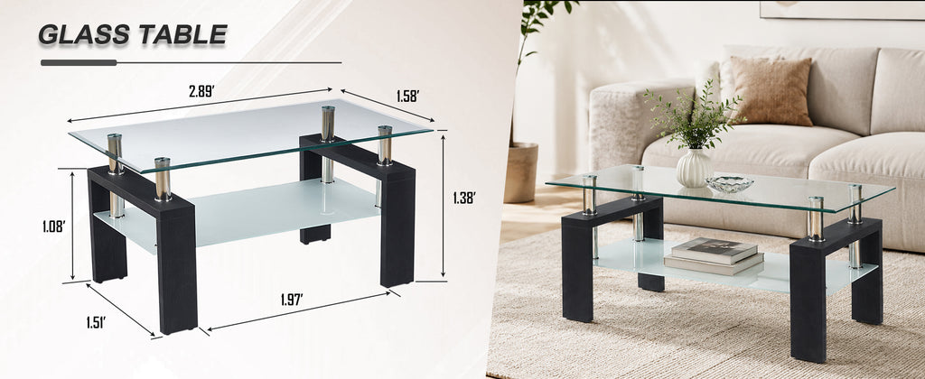 Modern Tempered Glass Coffee Table – Natural or Black — [variant:W3738P499161] Black image 13