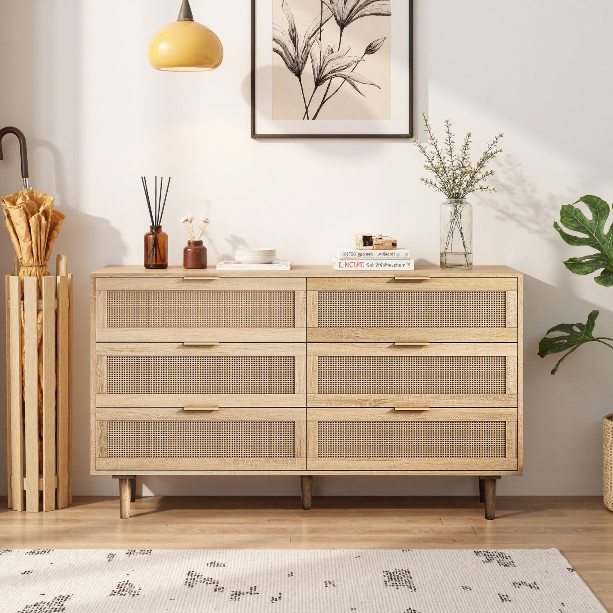 [variant:W3679P362980] 6-Drawer Rattan Dresser – Natural image 1