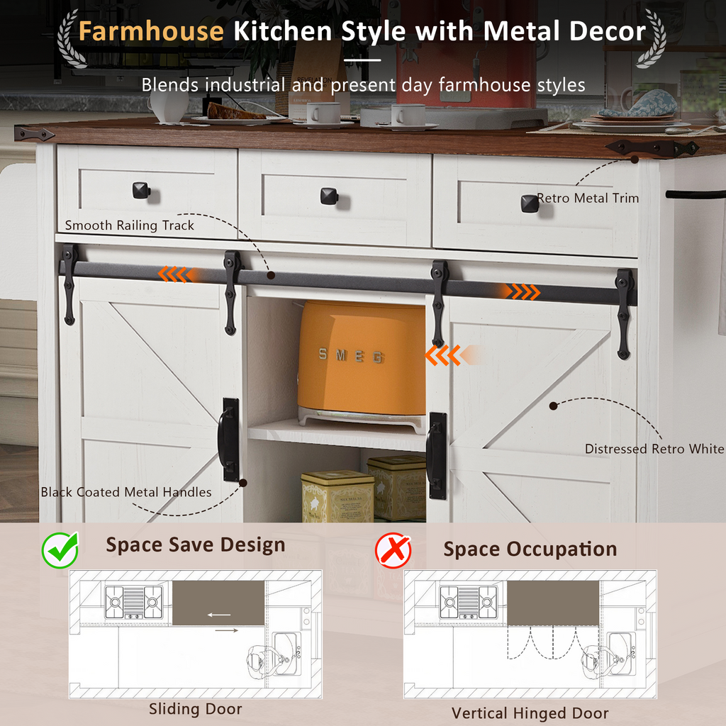 [variant:N853S379573W] Farmhouse Kitchen Island with Drop Leaf, Power Outlet and Sliding Barn Doors – 53.75-Inch image 27
