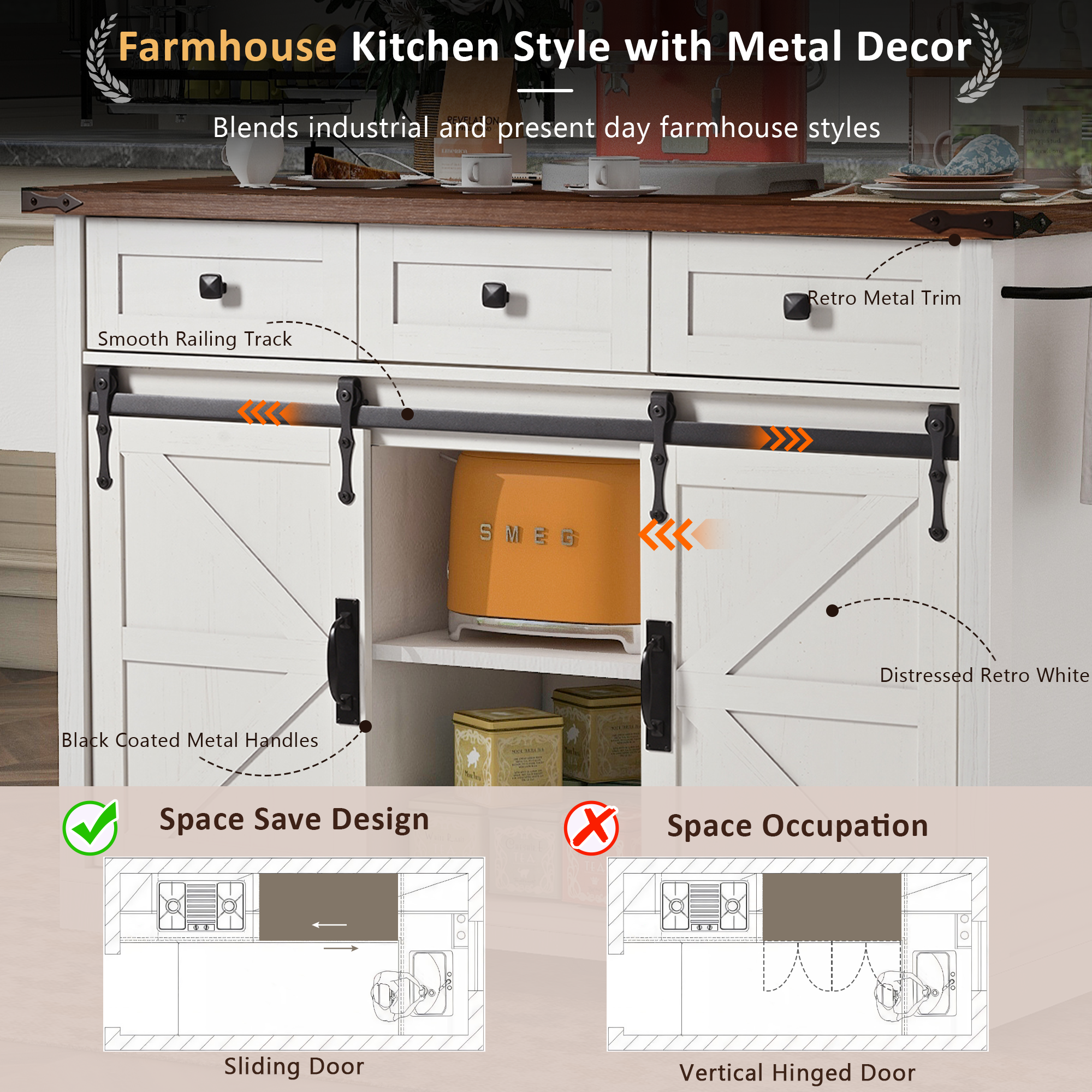 [variant:N853S379573W] Farmhouse Kitchen Island with Drop Leaf, Power Outlet and Sliding Barn Doors – 53.75-Inch image 27