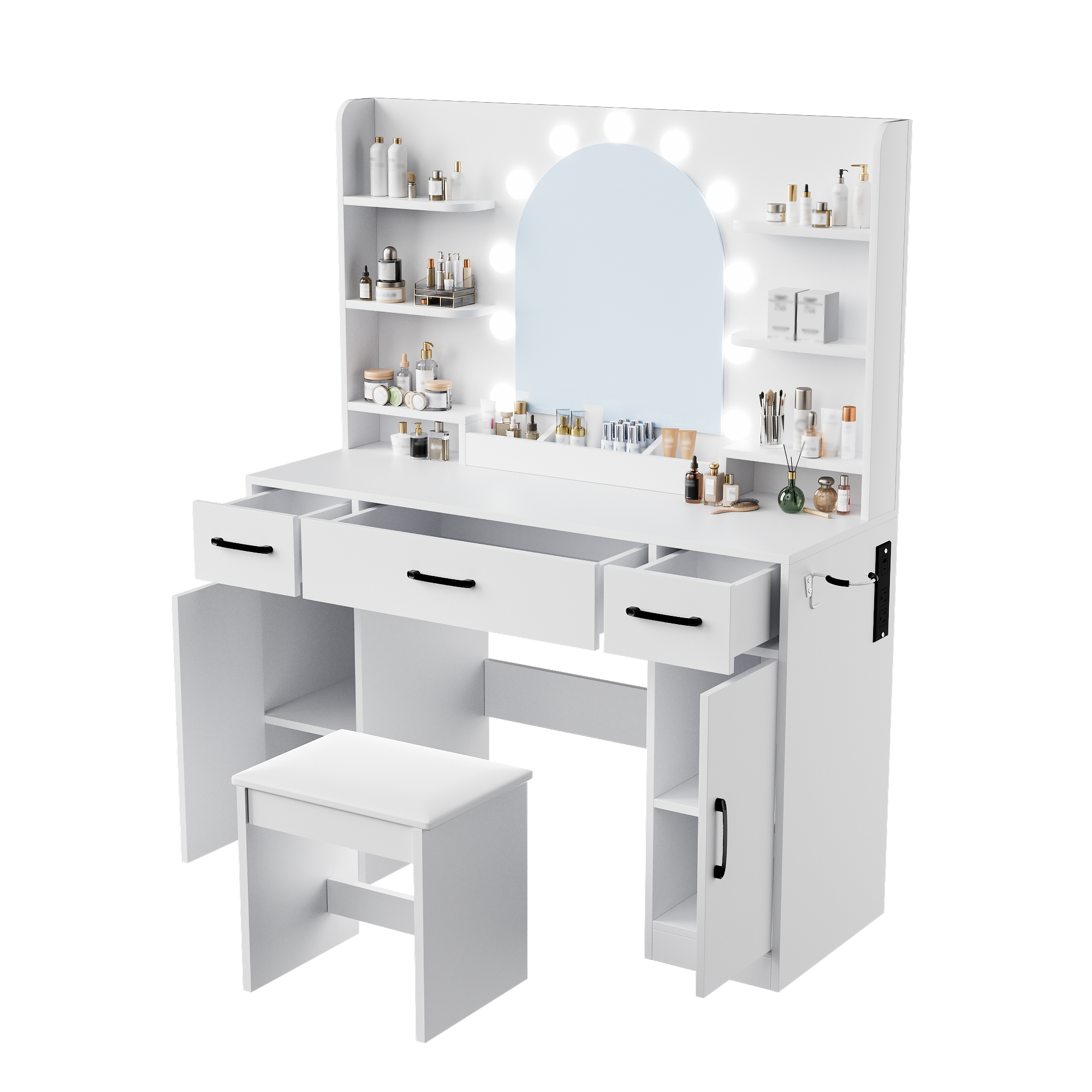 [variant:N881S436327W] Lighted Vanity Desk with Mirror, 3 Drawers and Shelves image 9